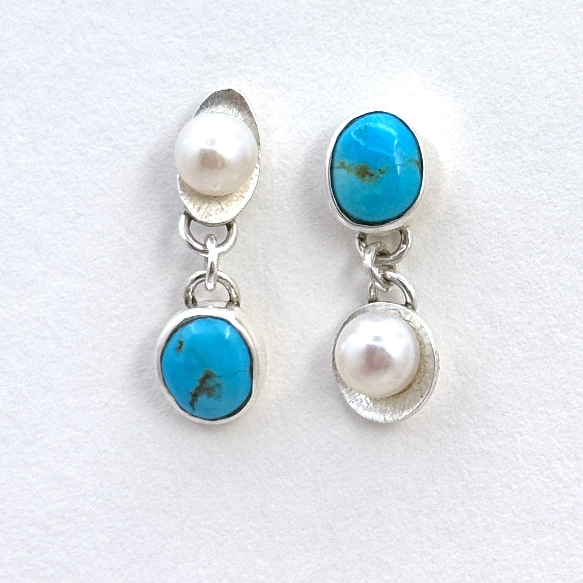 Blue Ridge Turquoise & Pearl Silver Earrings