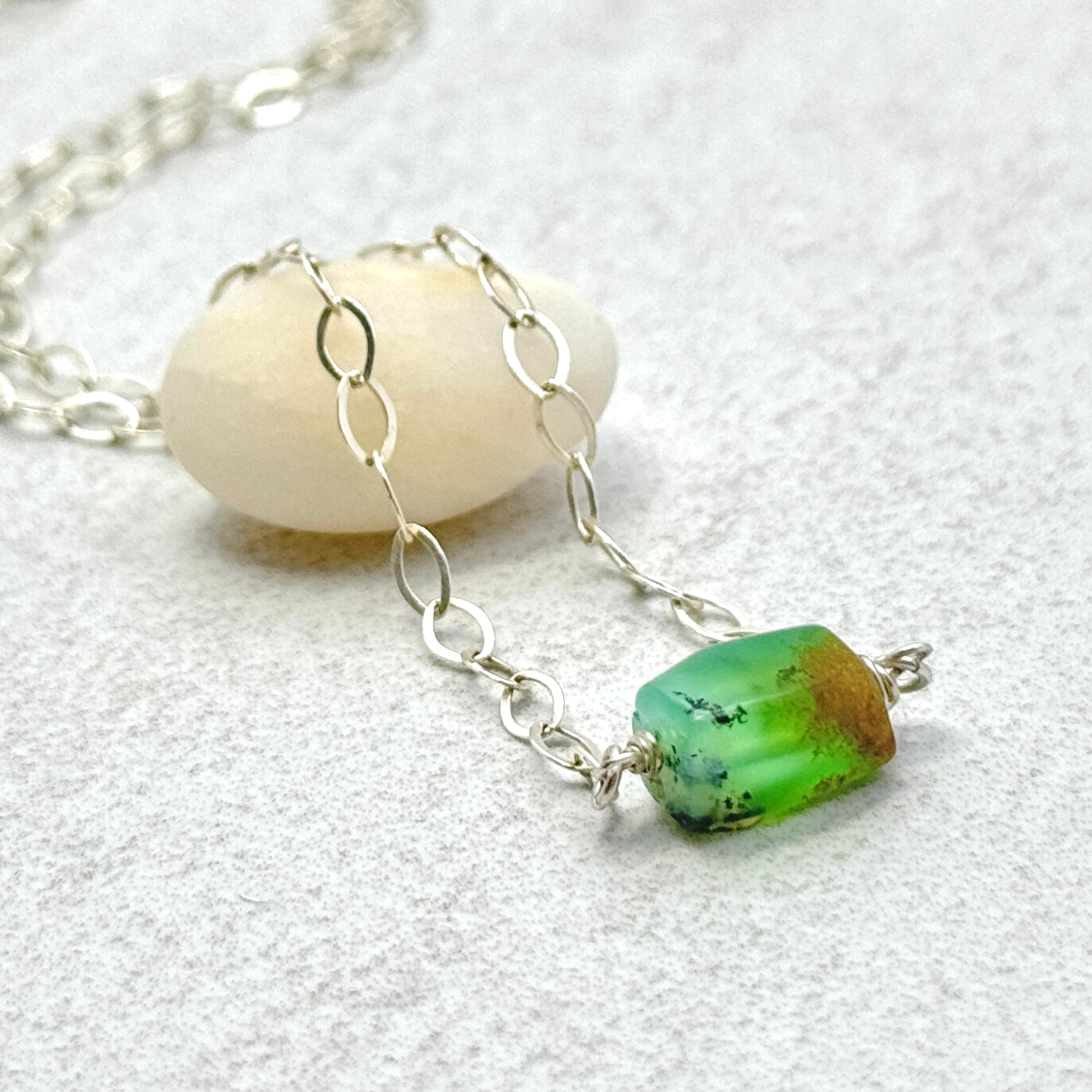 Chrysoprase Bar Sterling Silver Necklace