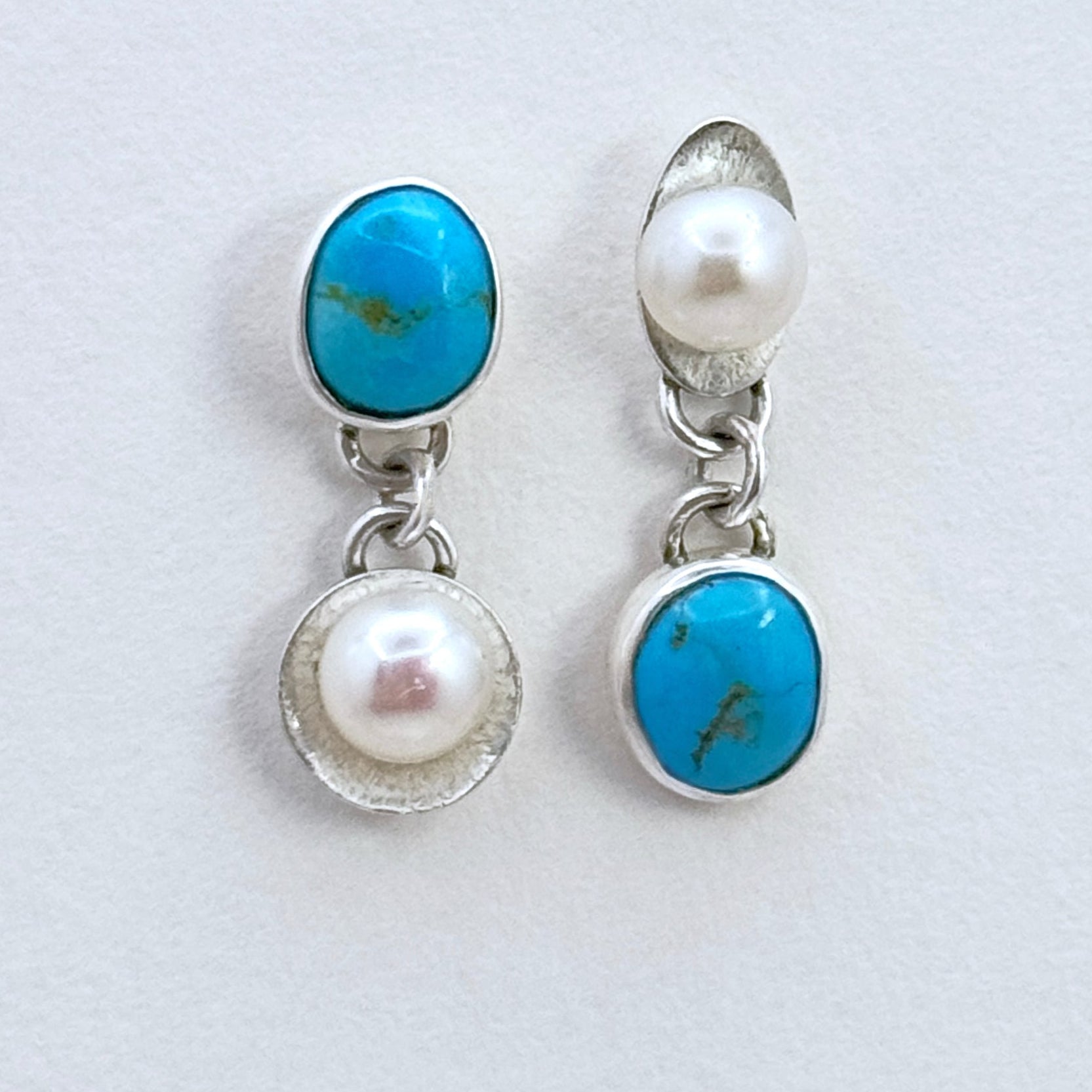 Blue Ridge Turquoise & Pearl Silver Earrings