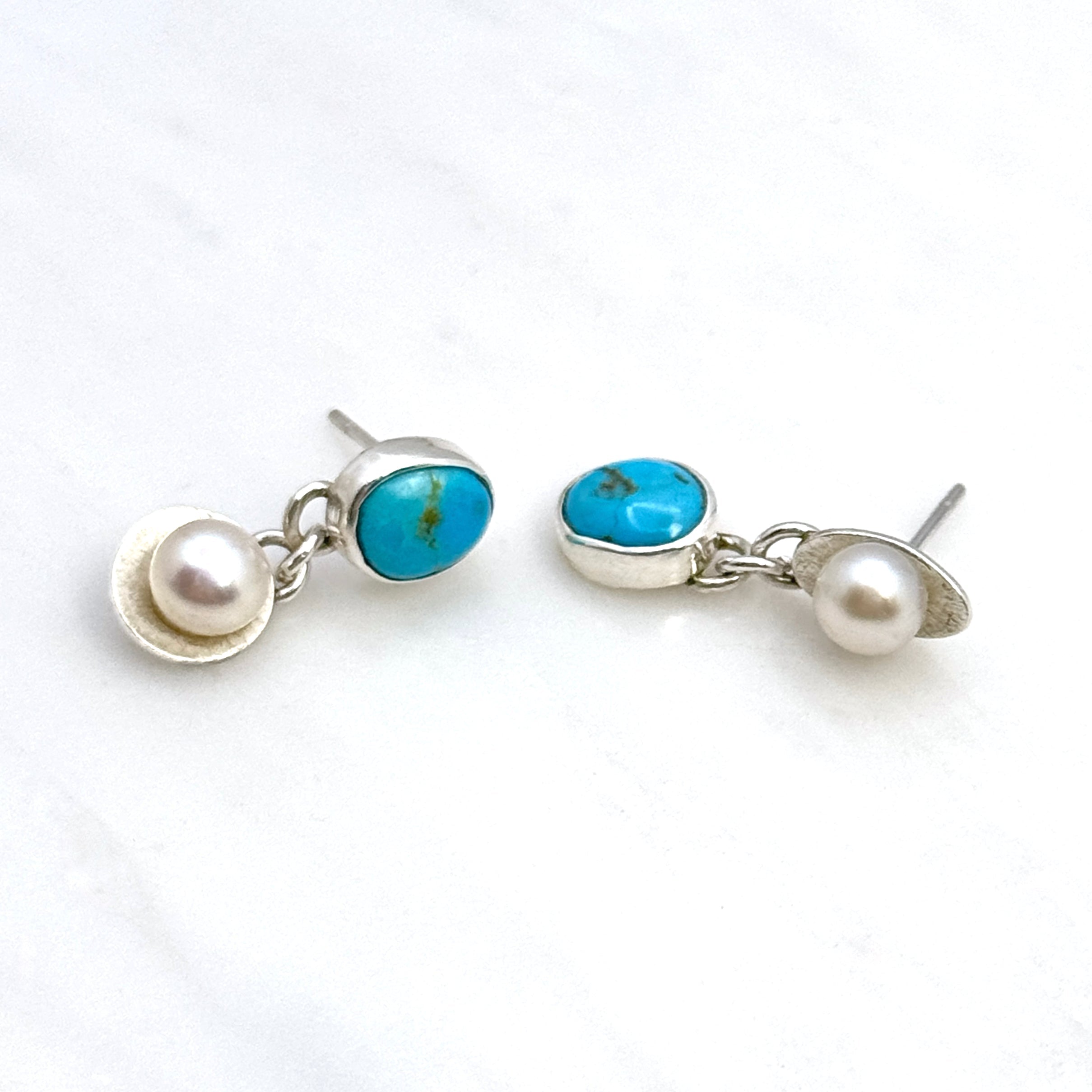 Blue Ridge Turquoise & Pearl Silver Earrings