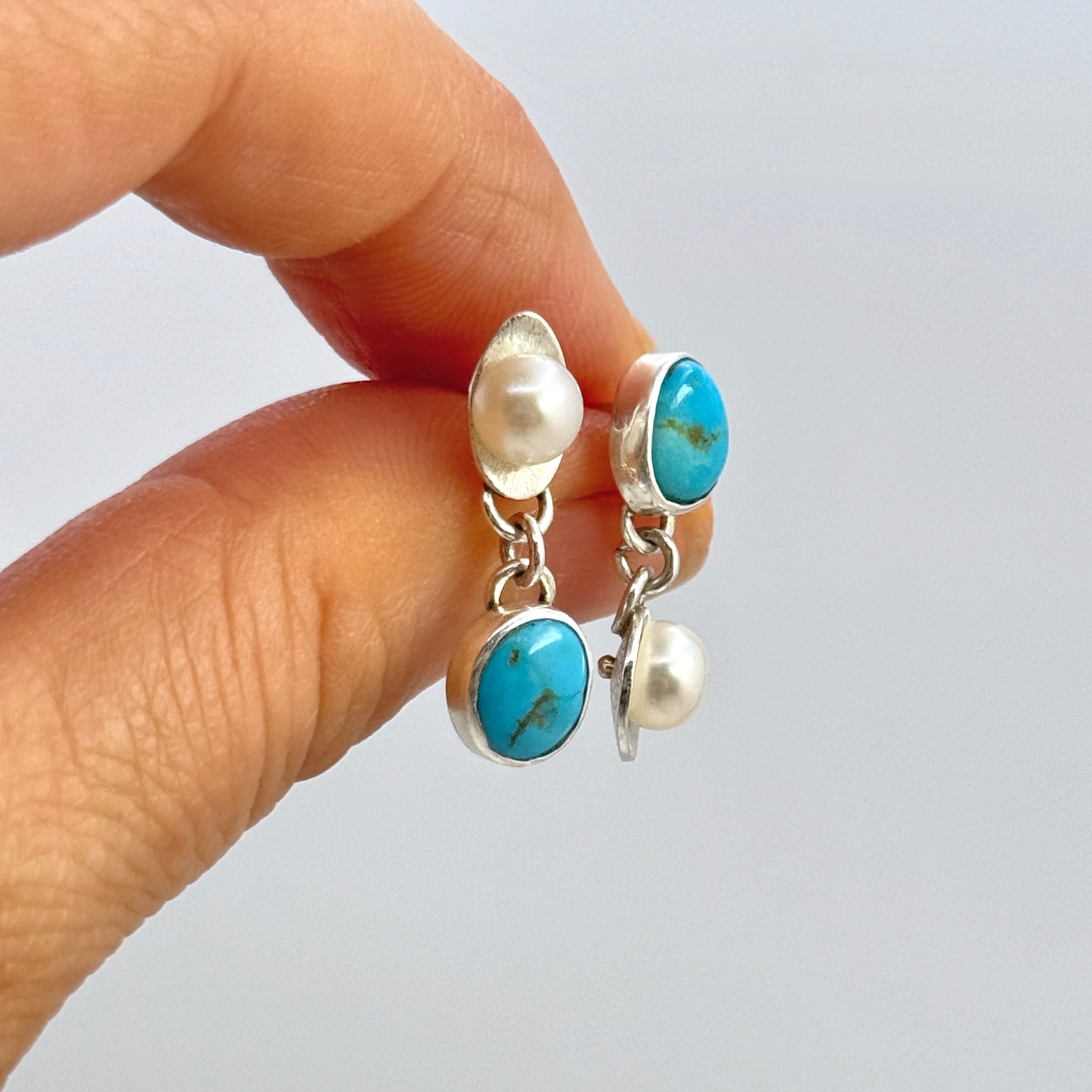 Blue Ridge Turquoise & Pearl Silver Earrings