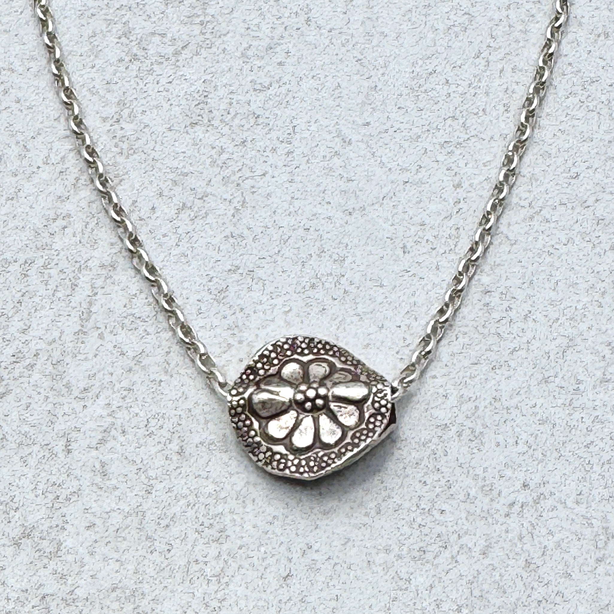 Thai Silver Flower Pendant On Rolo Necklace