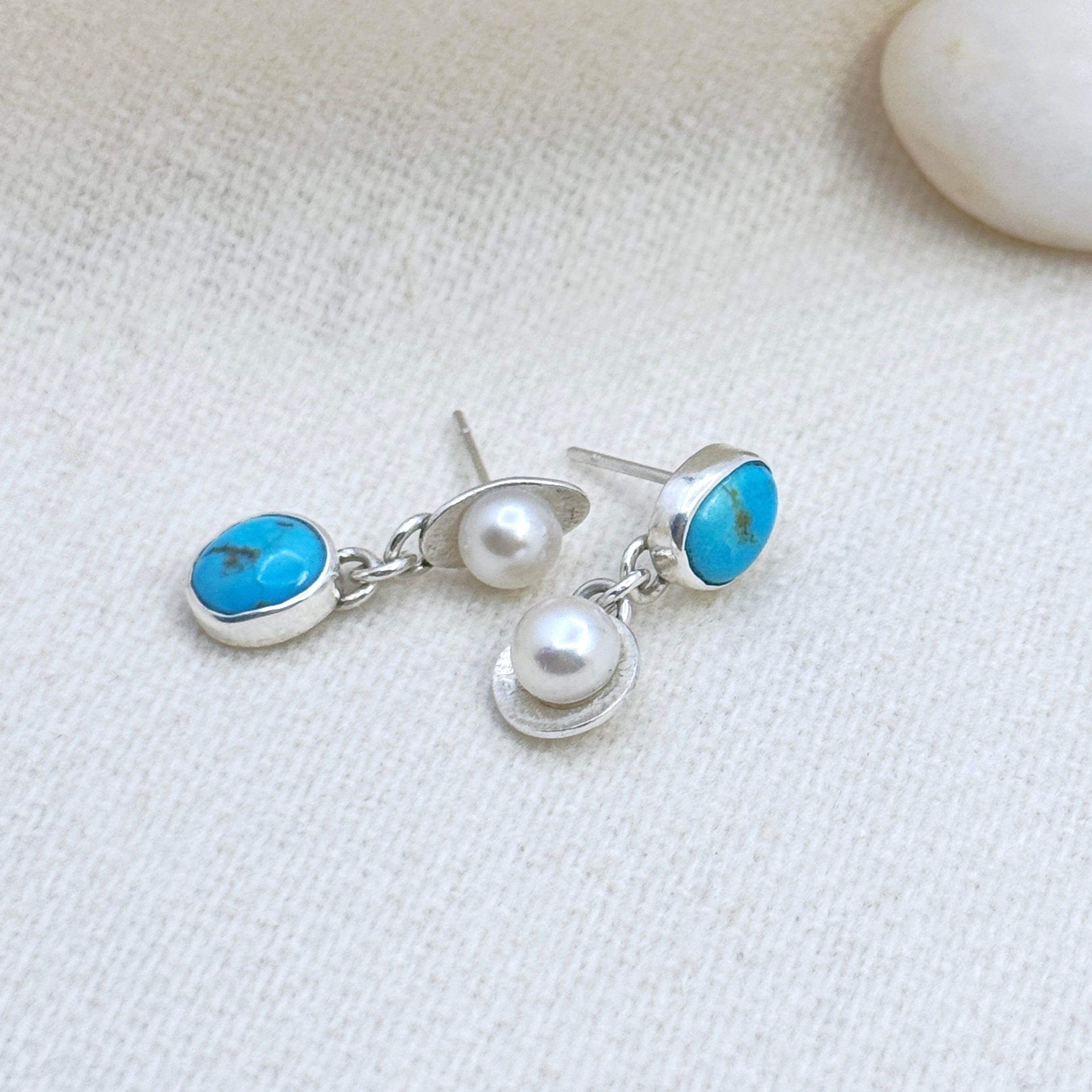 Blue Ridge Turquoise & Pearl Silver Earrings
