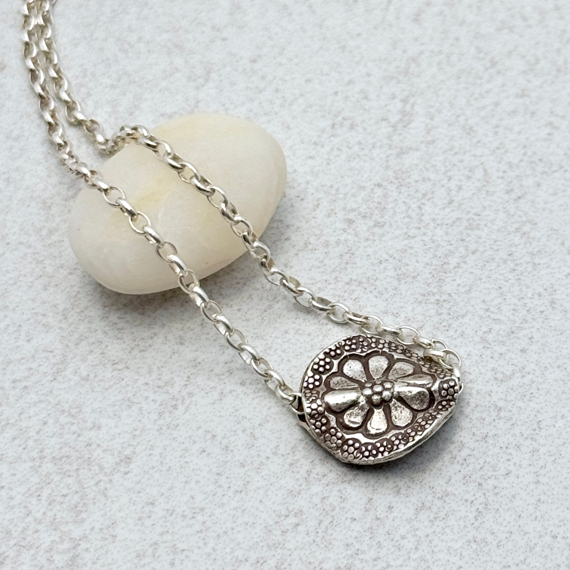 Thai Silver Flower Pendant On Rolo Necklace