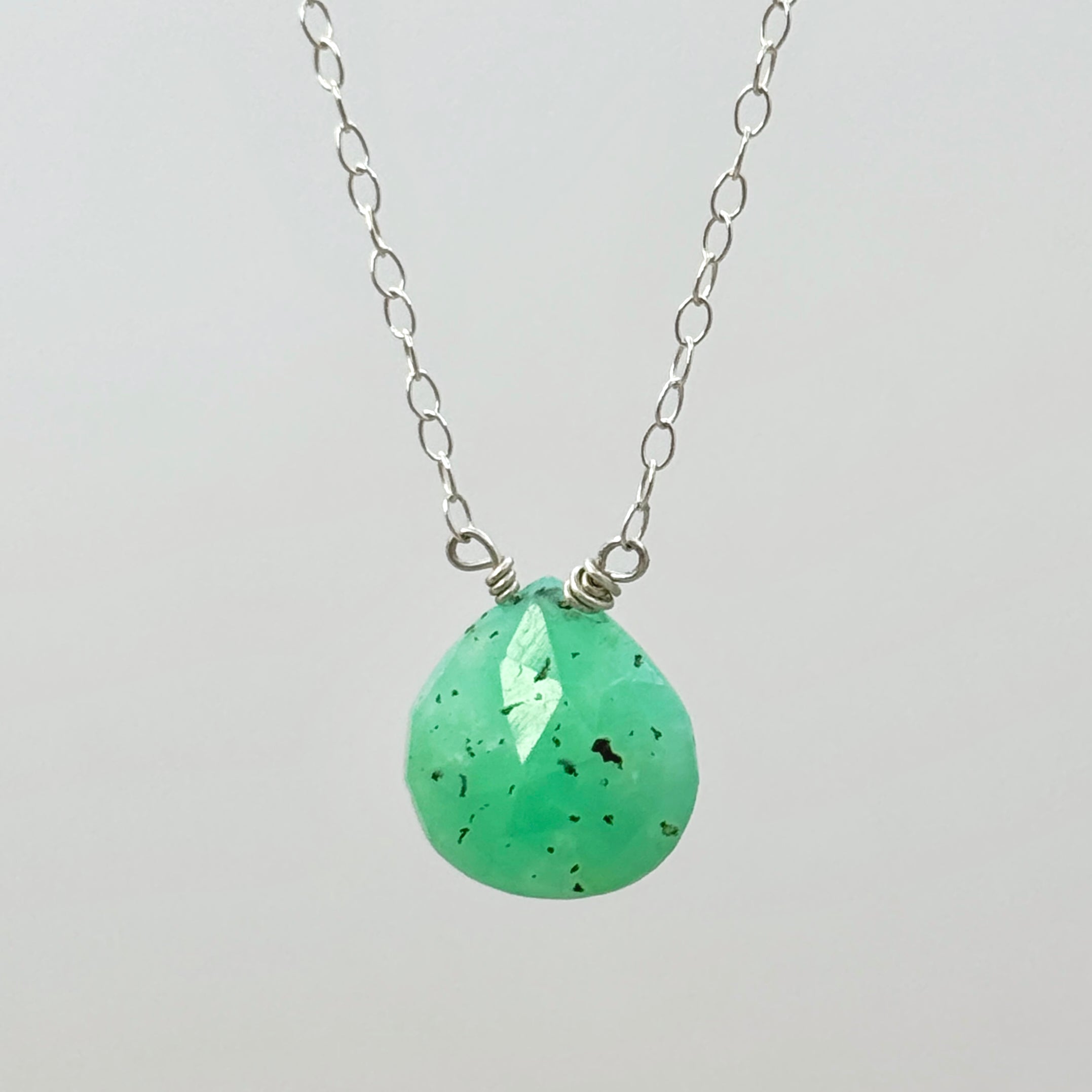 Chrysoprase Silver Charm Station Necklace