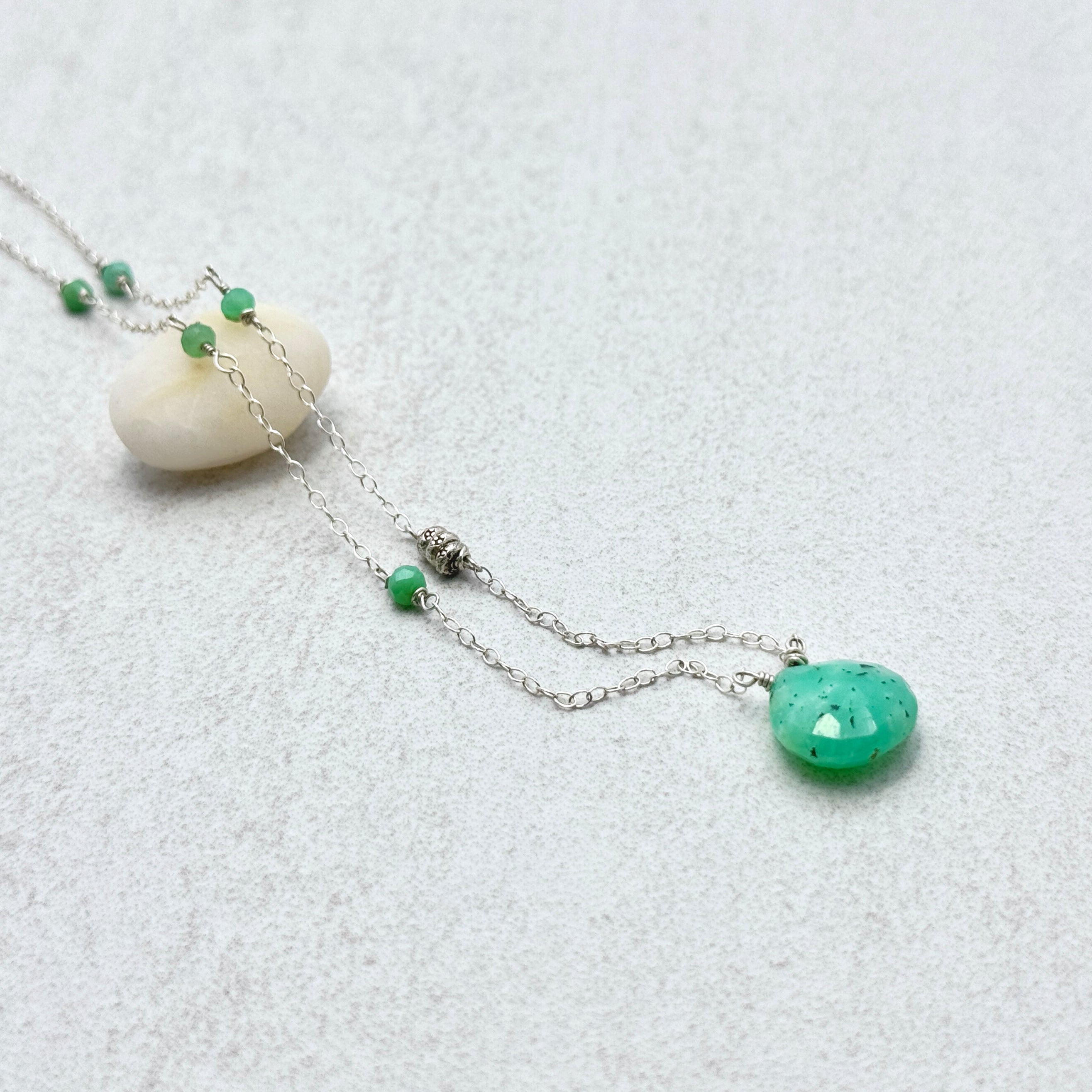Chrysoprase Silver Charm Station Necklace