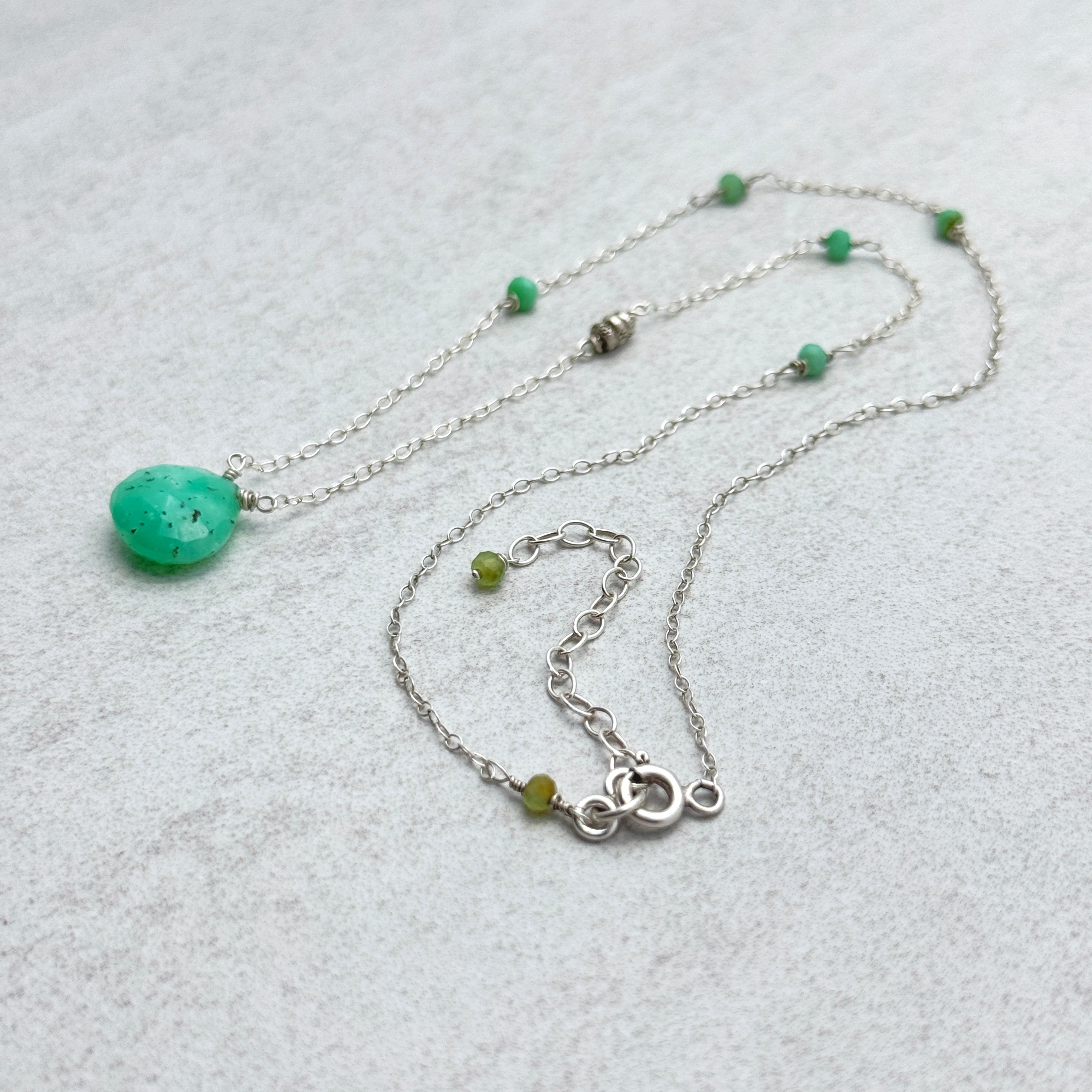 Chrysoprase Silver Charm Station Necklace