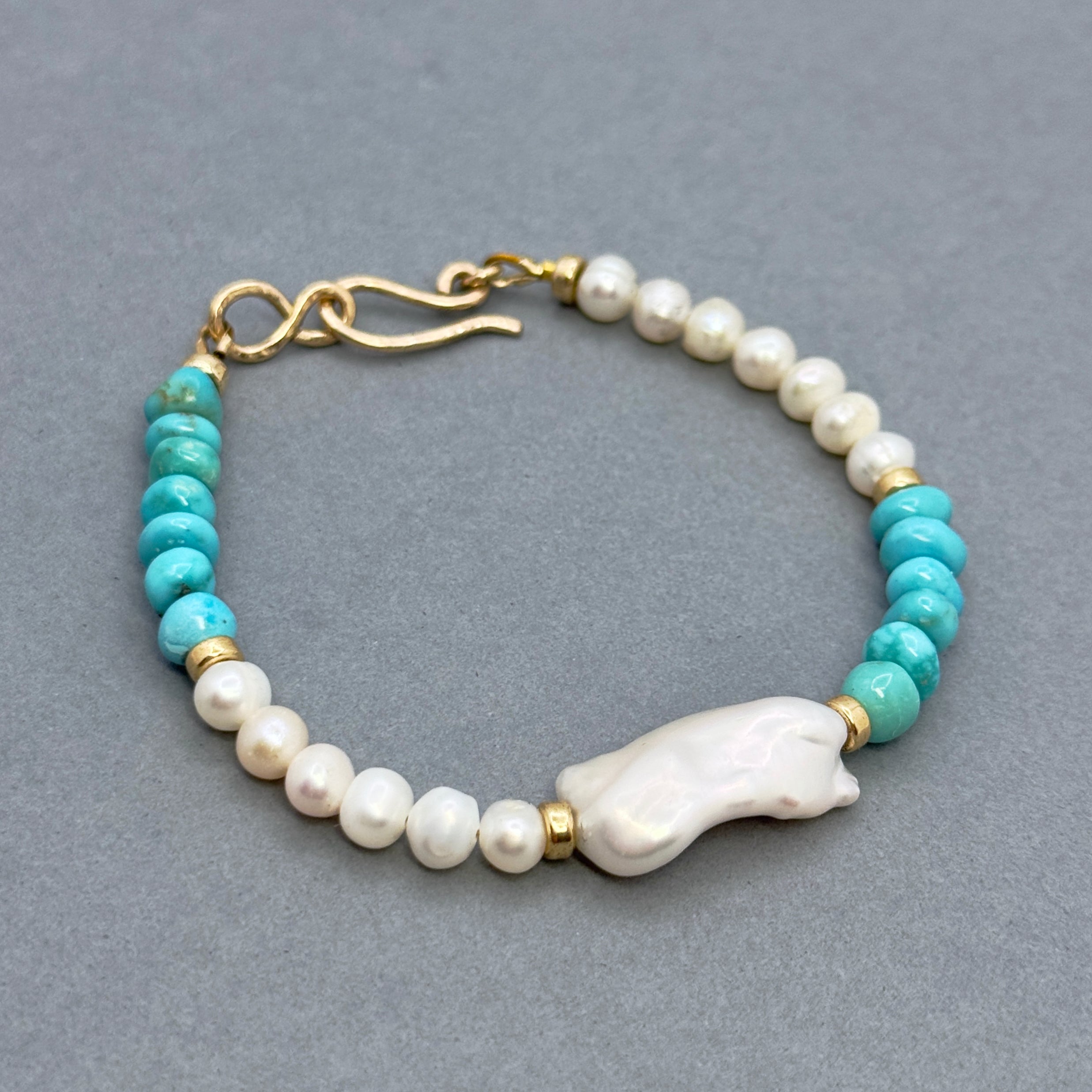 Real Turquoise & White Baroque Pearl Bracelet