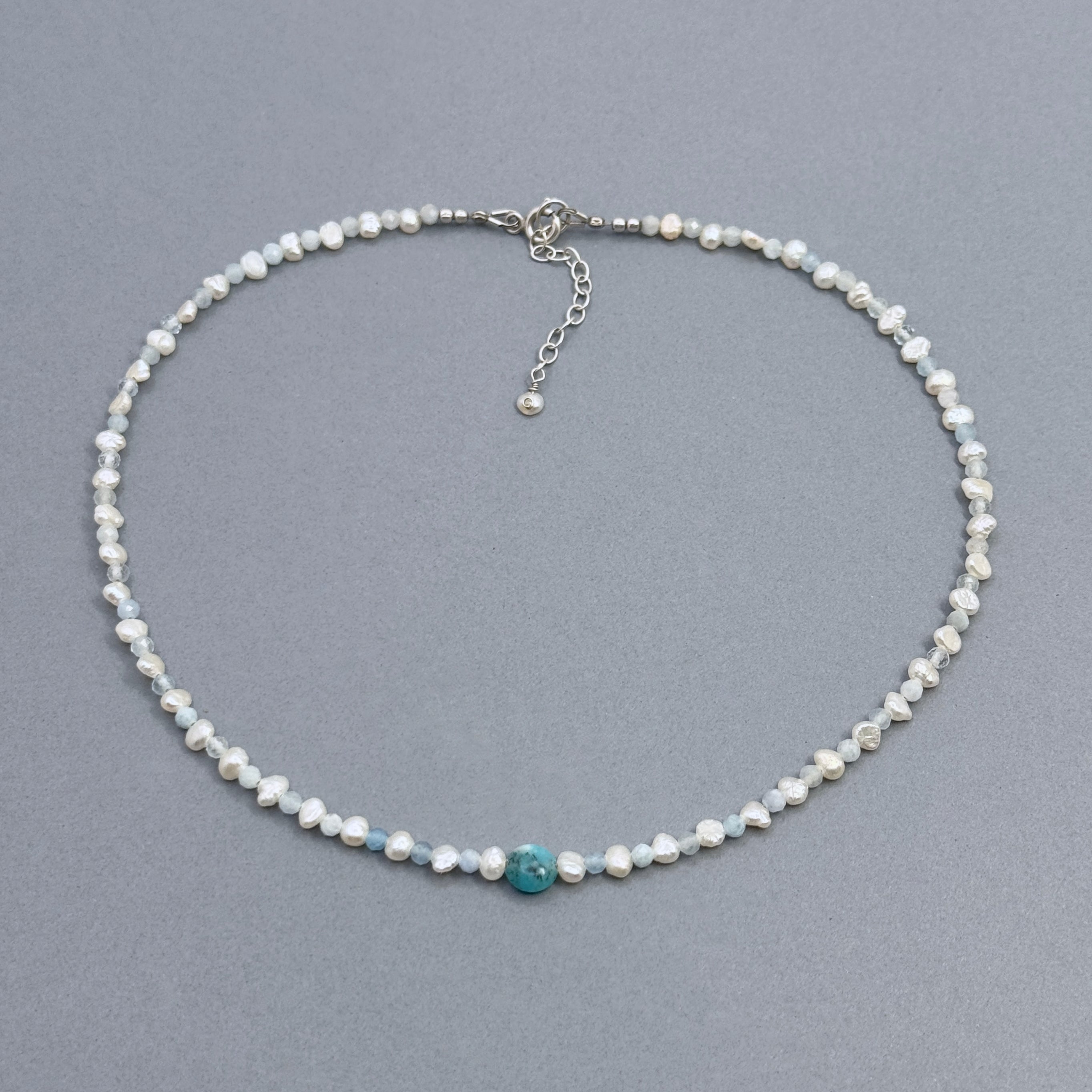 Small Freshwater Pearl & Aquamarine Choker