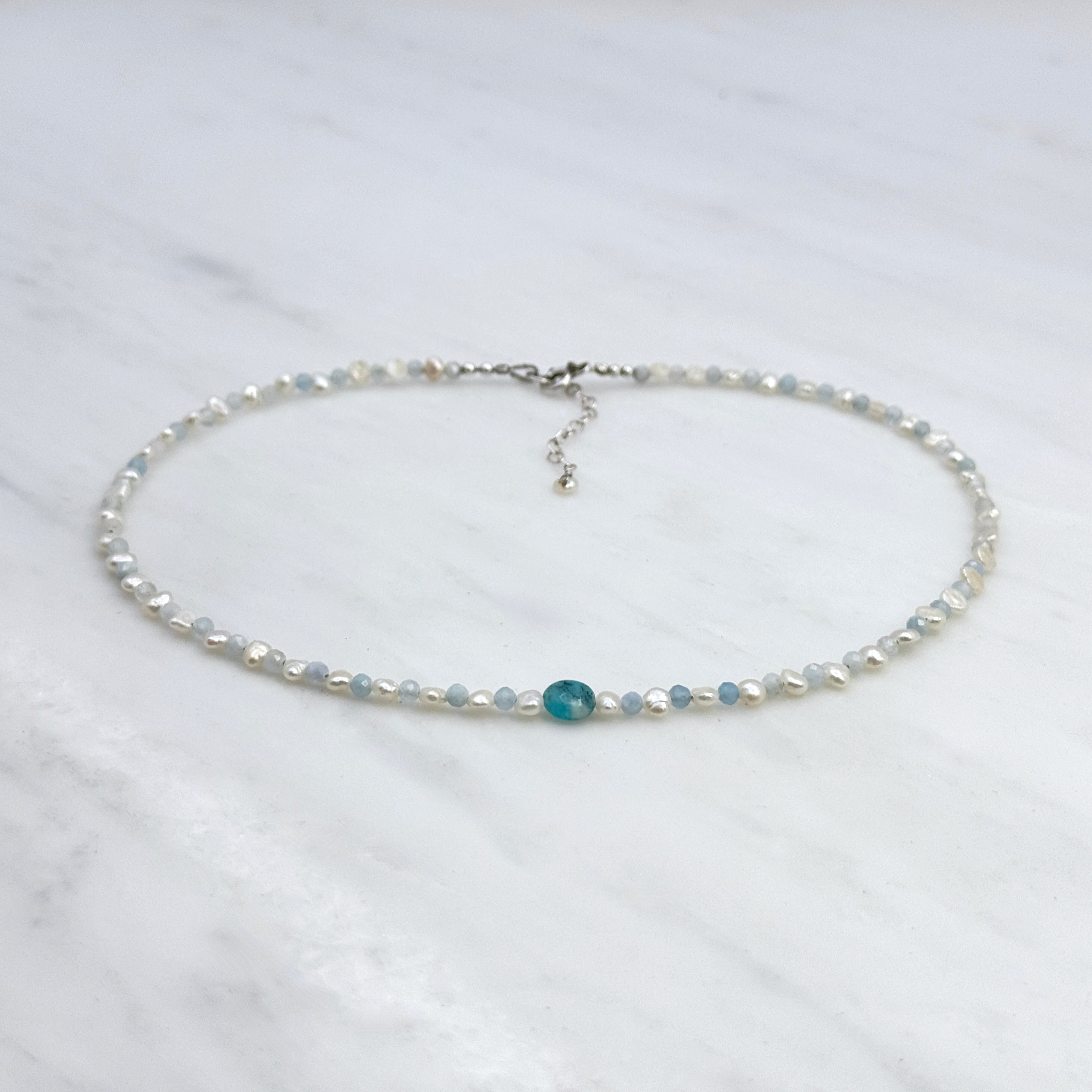 Small Freshwater Pearl & Aquamarine Choker