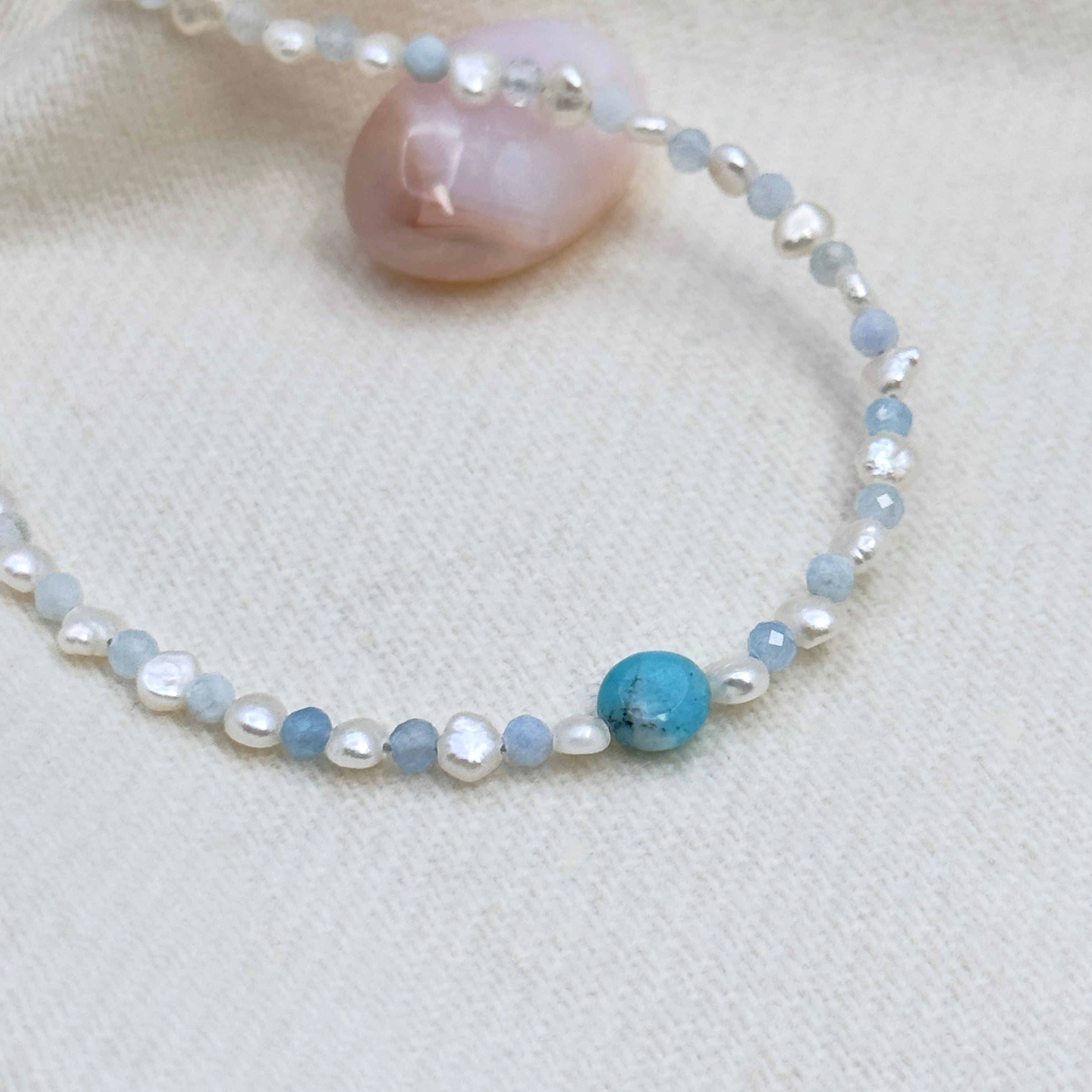 Small Freshwater Pearl & Aquamarine Choker