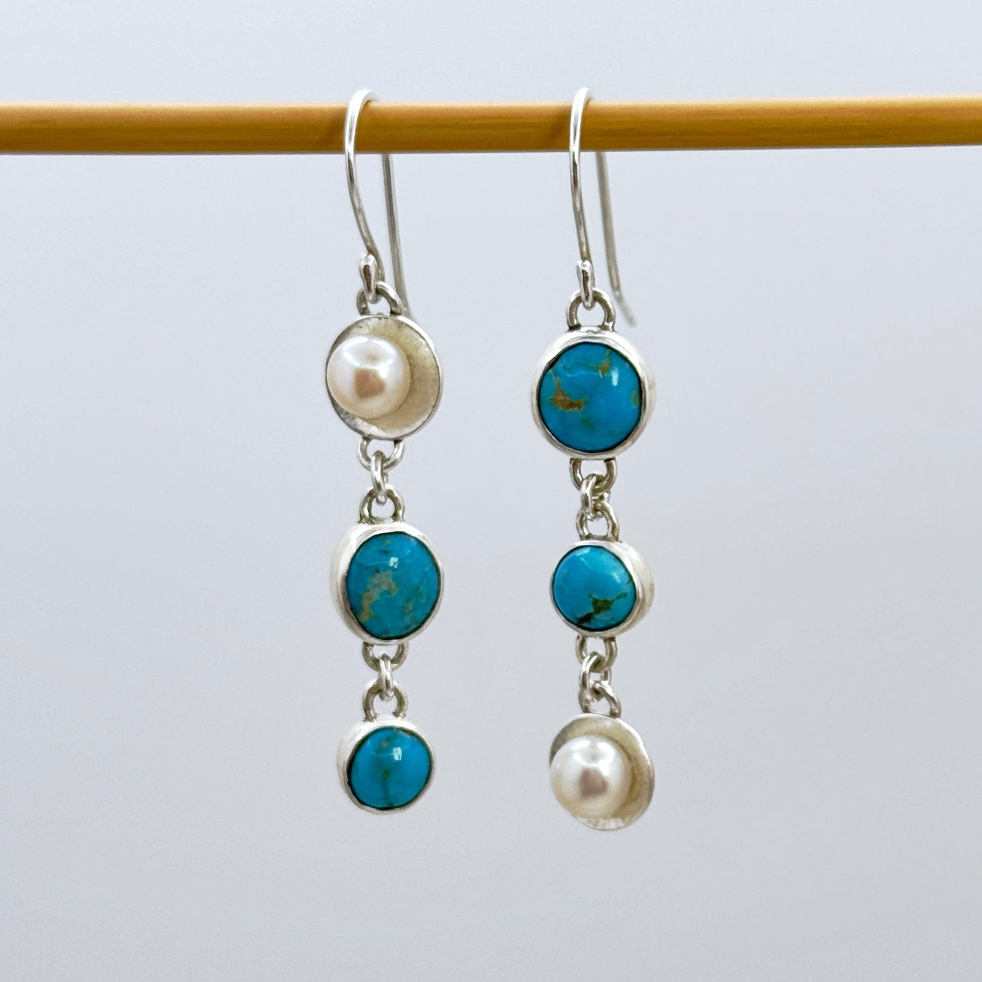 Asymmetrical Turquoise Silver Drop Earrings