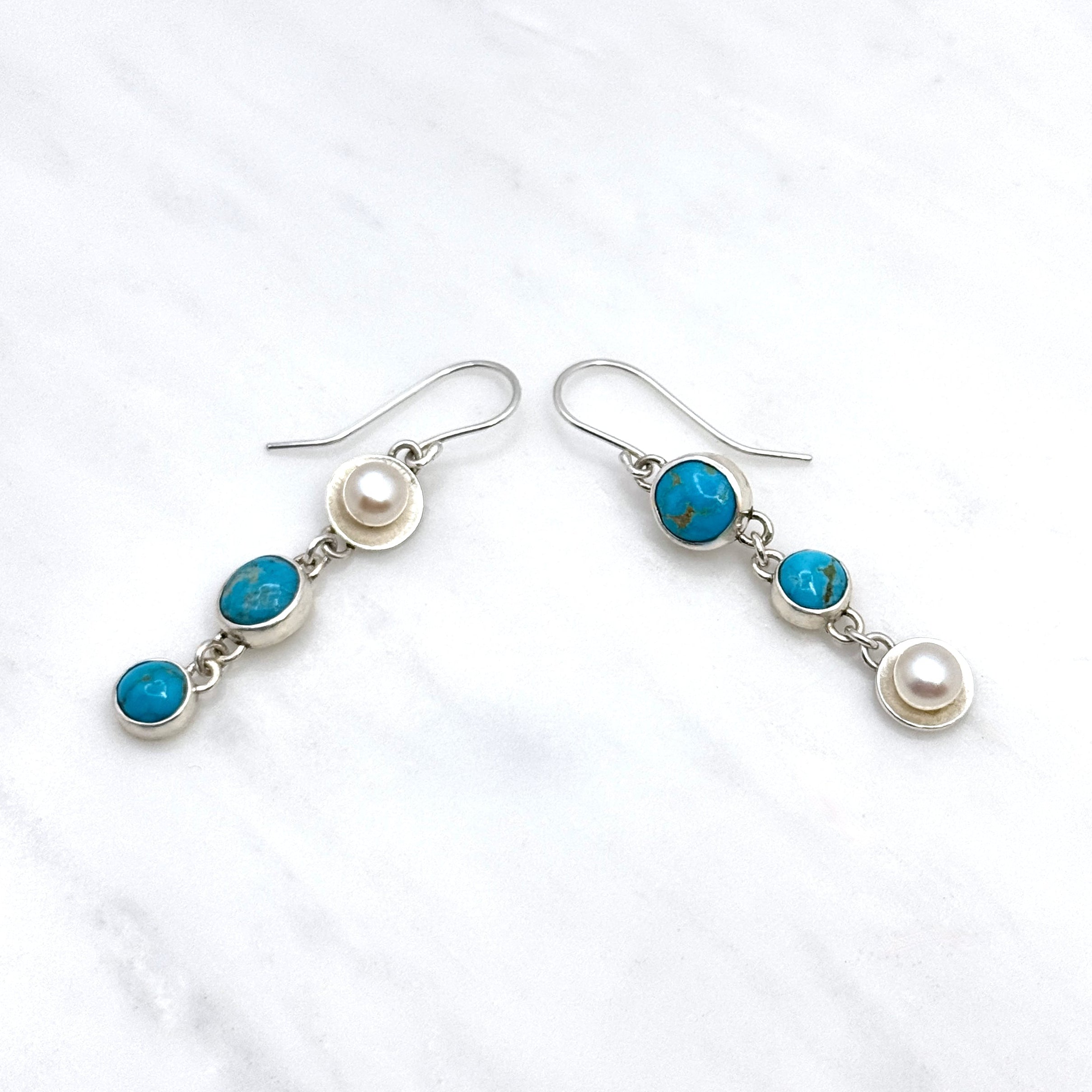 Asymmetrical Turquoise Silver Drop Earrings