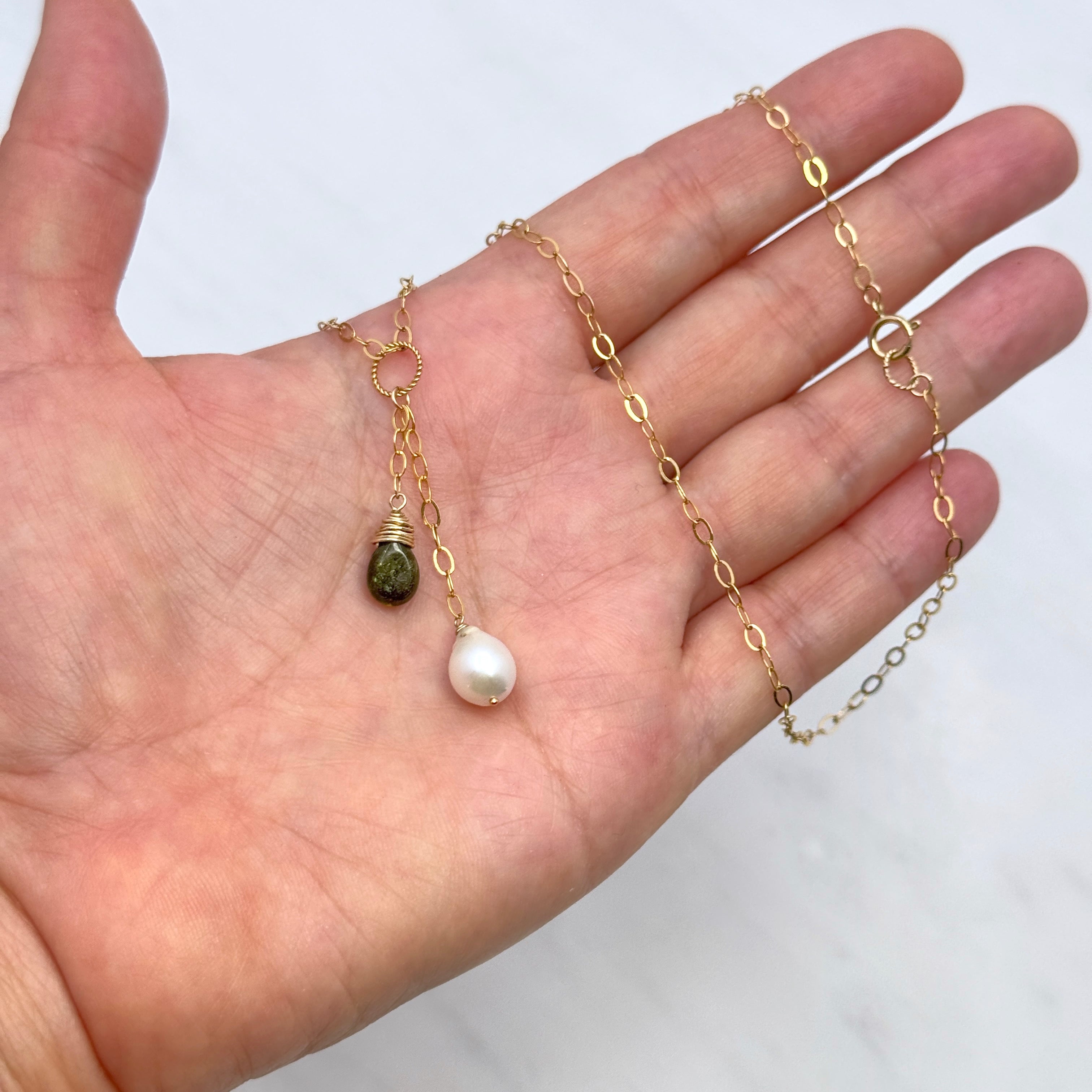 Green Tourmaline & Pearl Gold-Filled Necklace