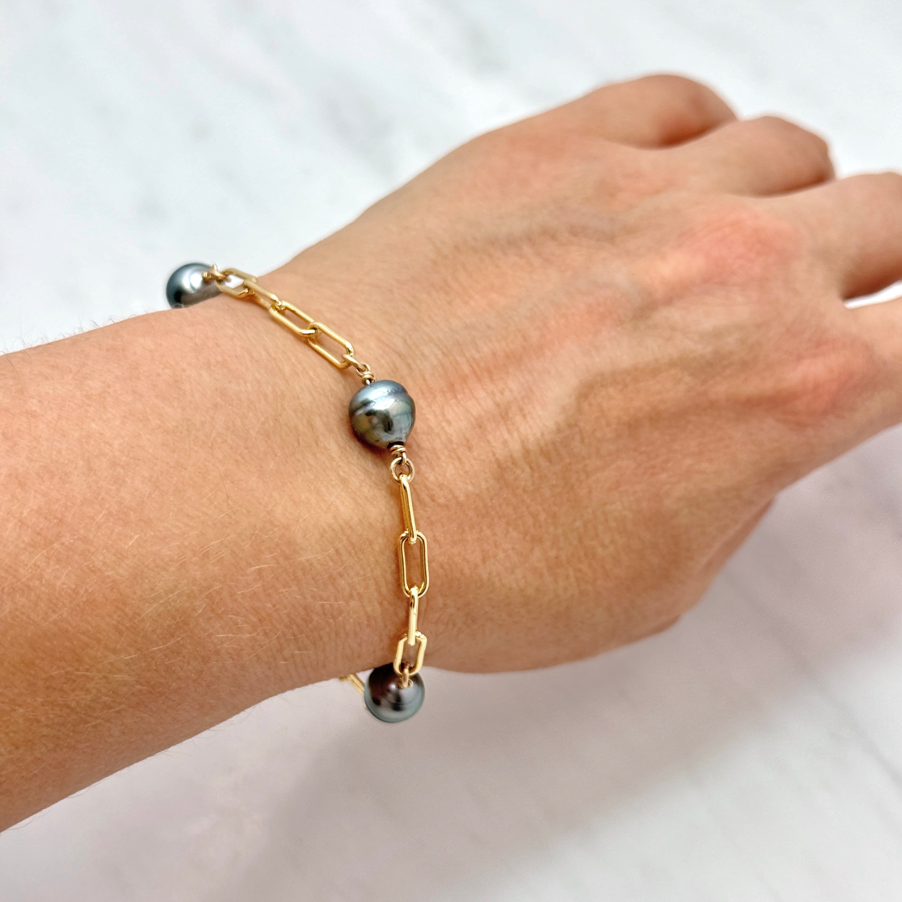 Tahitian Pearl Trio 14Kt GF Paperclip Bracelet