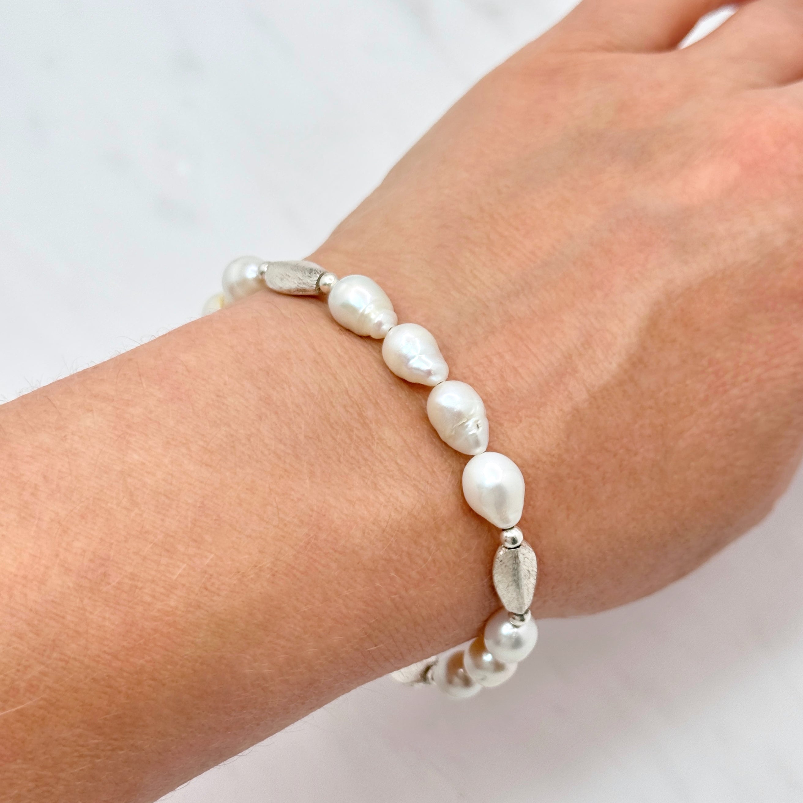 White Baroque Pearl Sterling Silver Bracelet