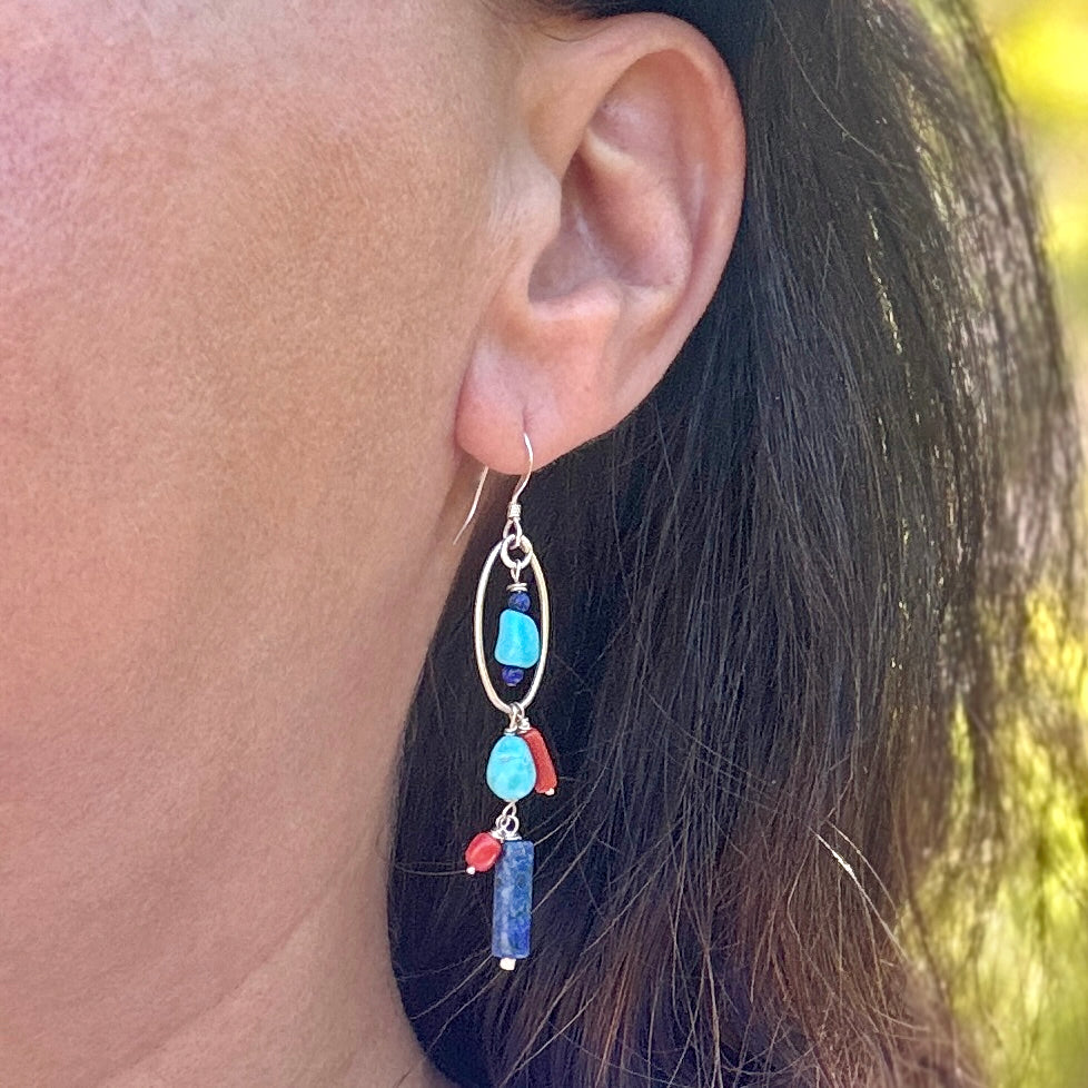 Southwestern Lapis & Turquoise Coral Earrings