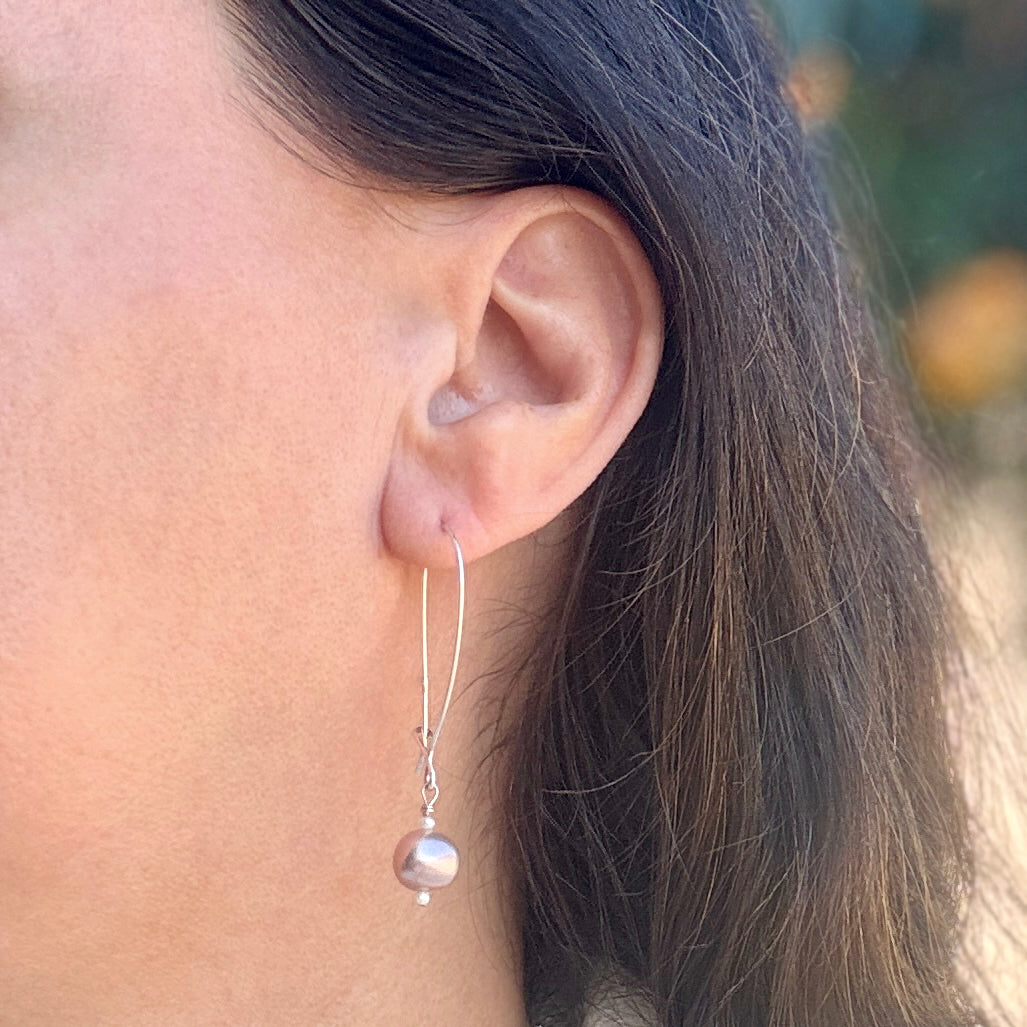 Pink-Lavender Pearl Sterling Drop Earrings