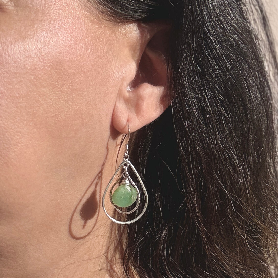 Chrysoprase Teardrop Sterling Silver Earrings