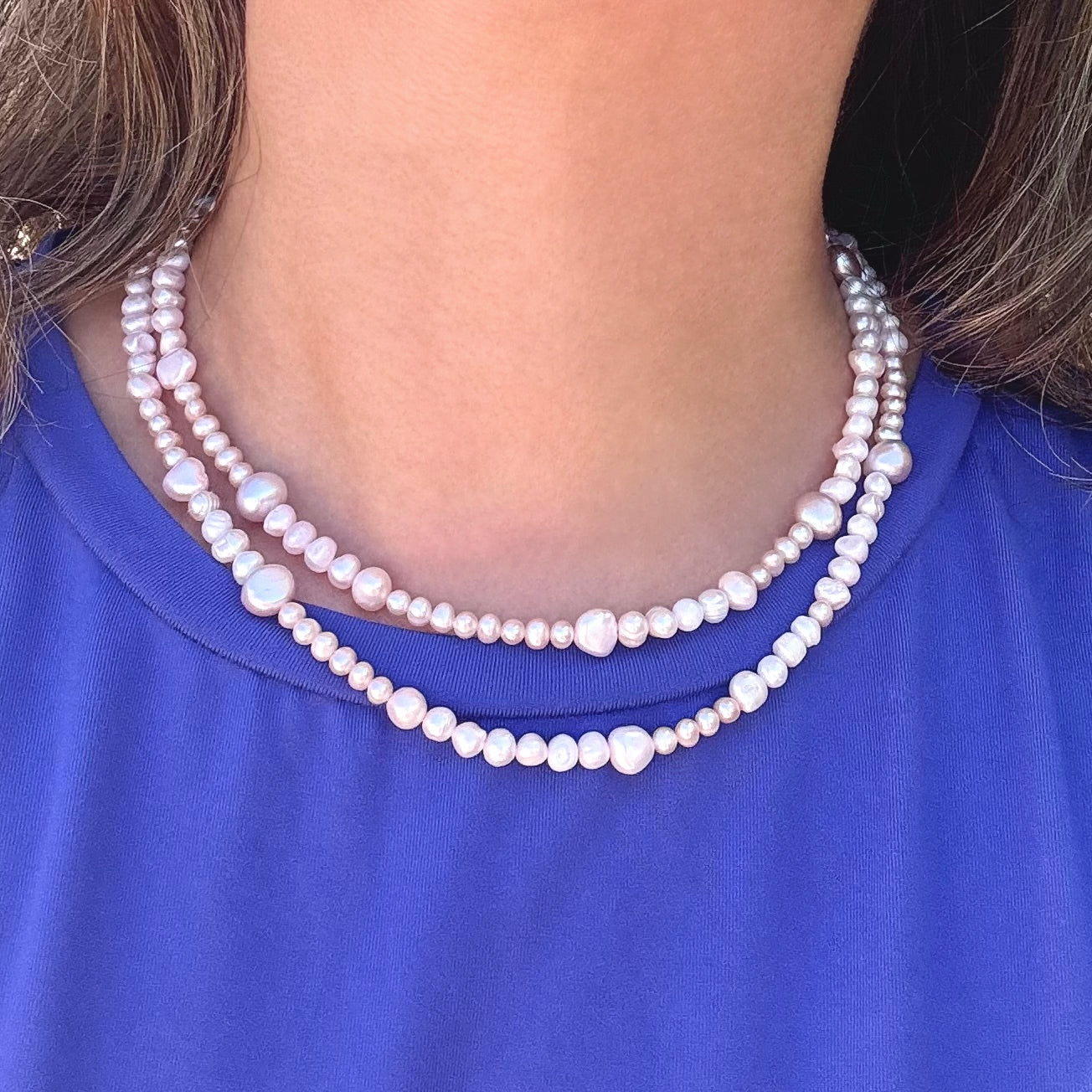 Long White & Pink Freshwater Pearl Necklace