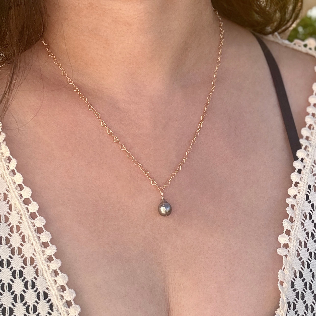Tahitian Pearl Heart Link 14Kt GF Necklace