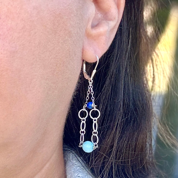 Larimar & Lapis Sterling Silver Drop Earrings