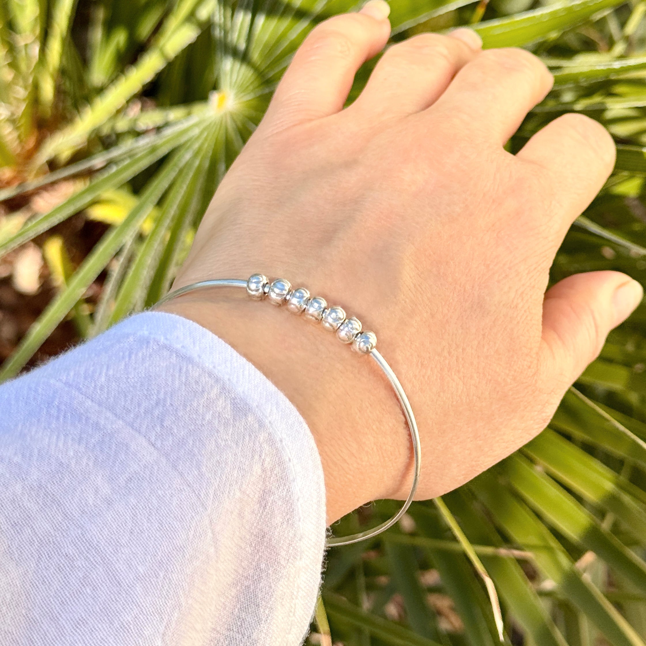 Sterling Silver Thai Bead Bangle Bracelet