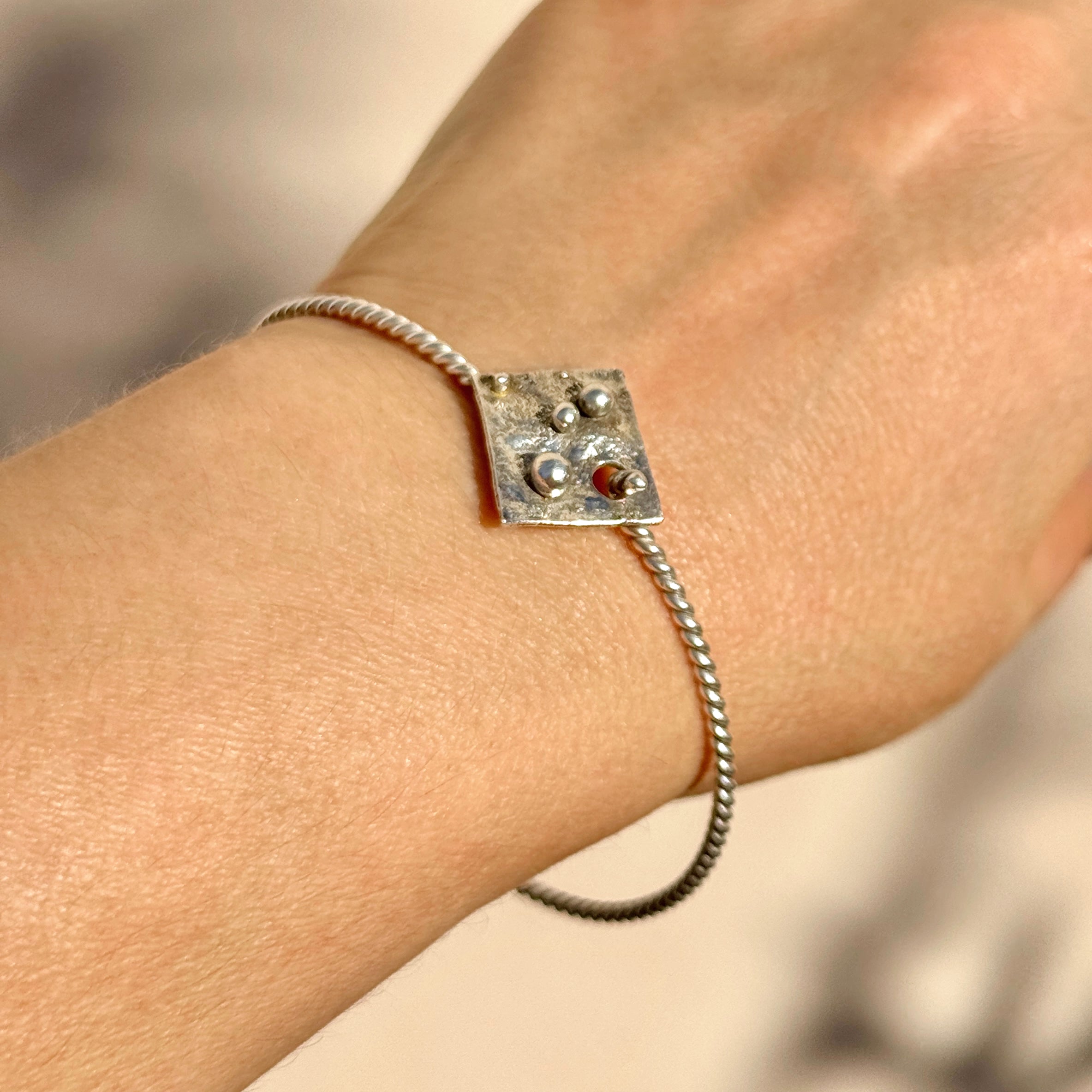 Twisted Sterling Silver Ball Detail Bangle