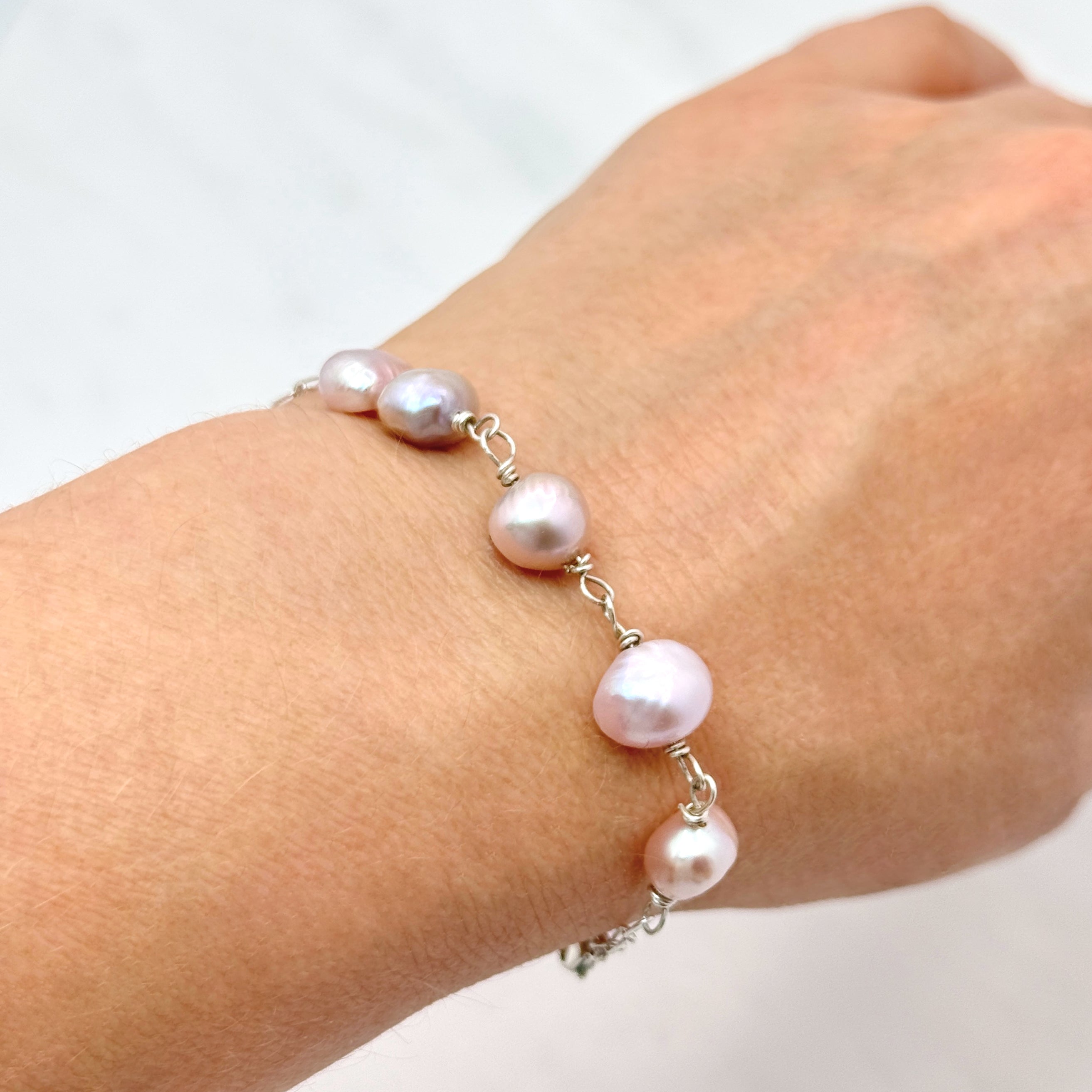 Pink-Lavender Baroque Pearl Silver Bracelet