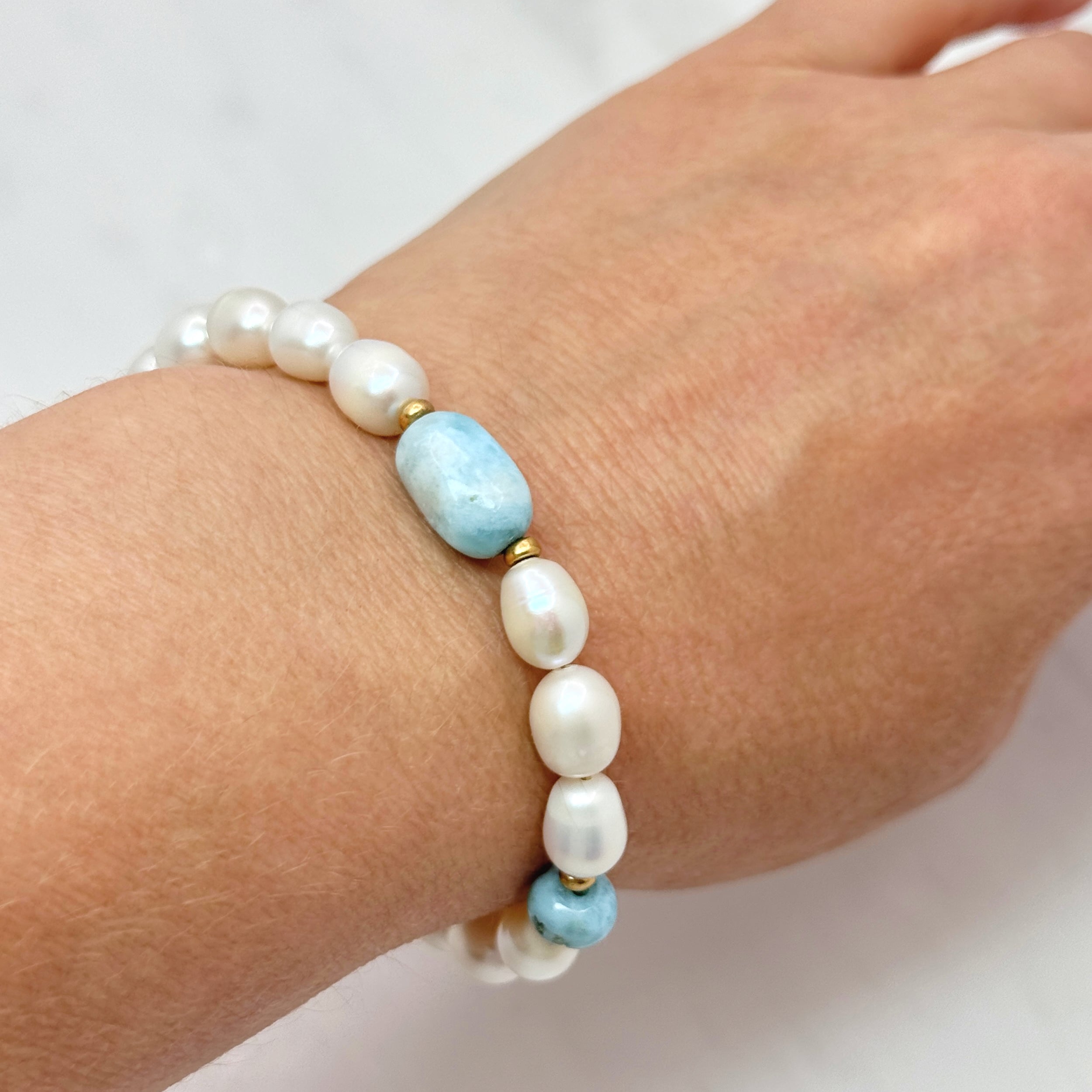Larimar & Pearl 14Kt Gold-Filled Bracelet