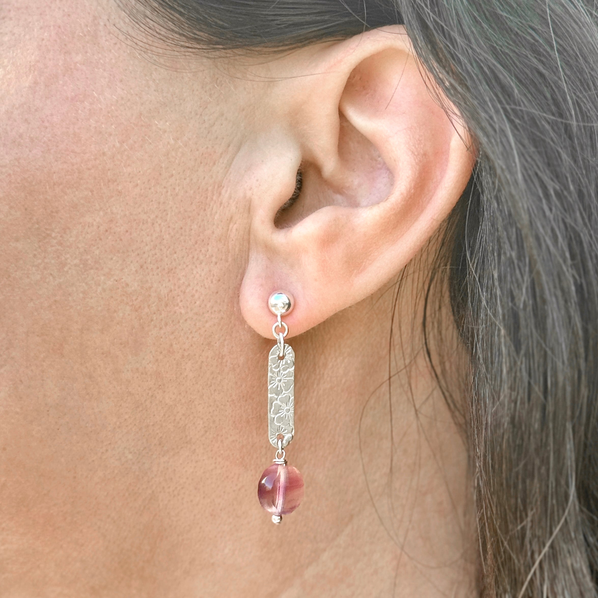 Floral Bar Sterling Silver Earrings