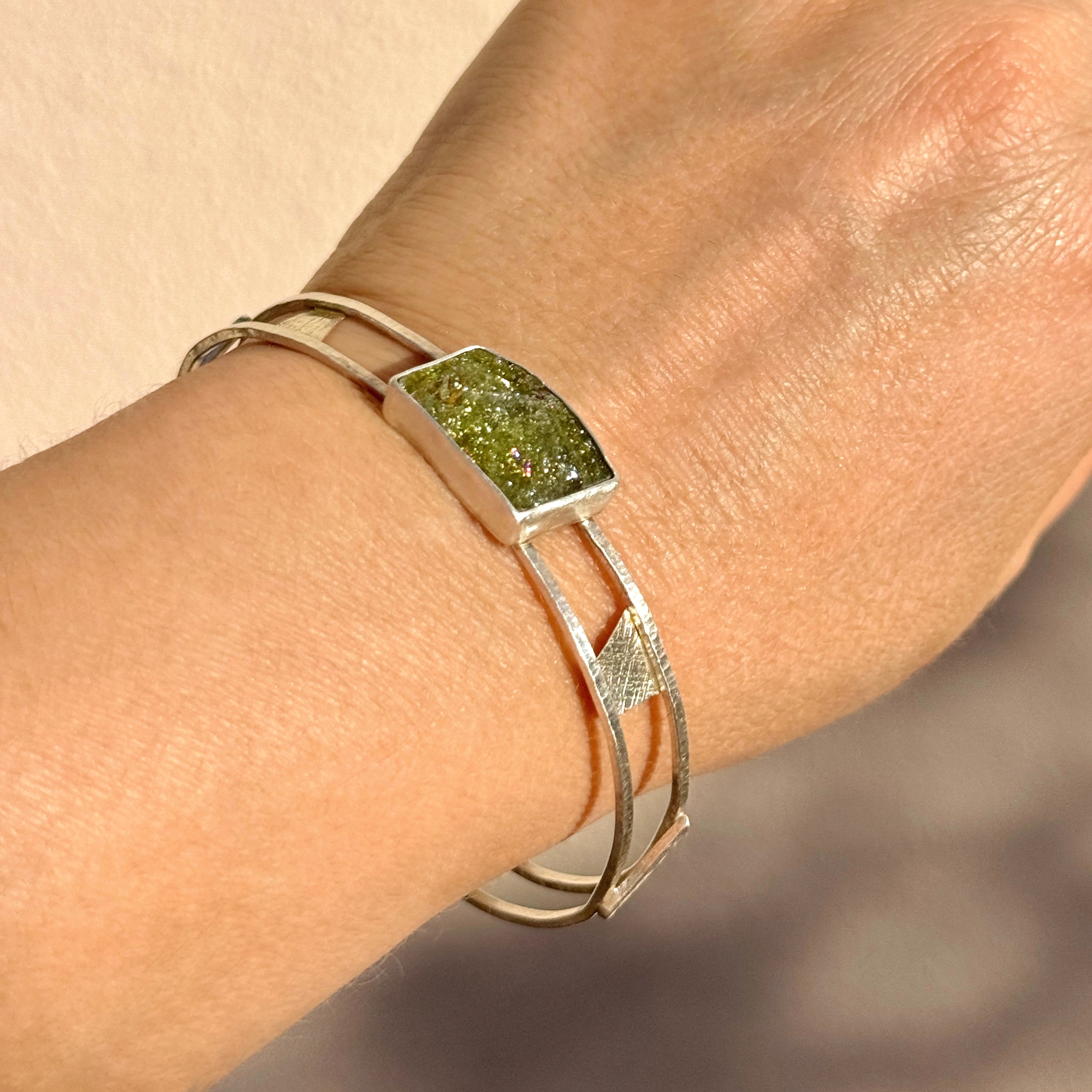 Green Tourmaline Sterling Silver Cuff