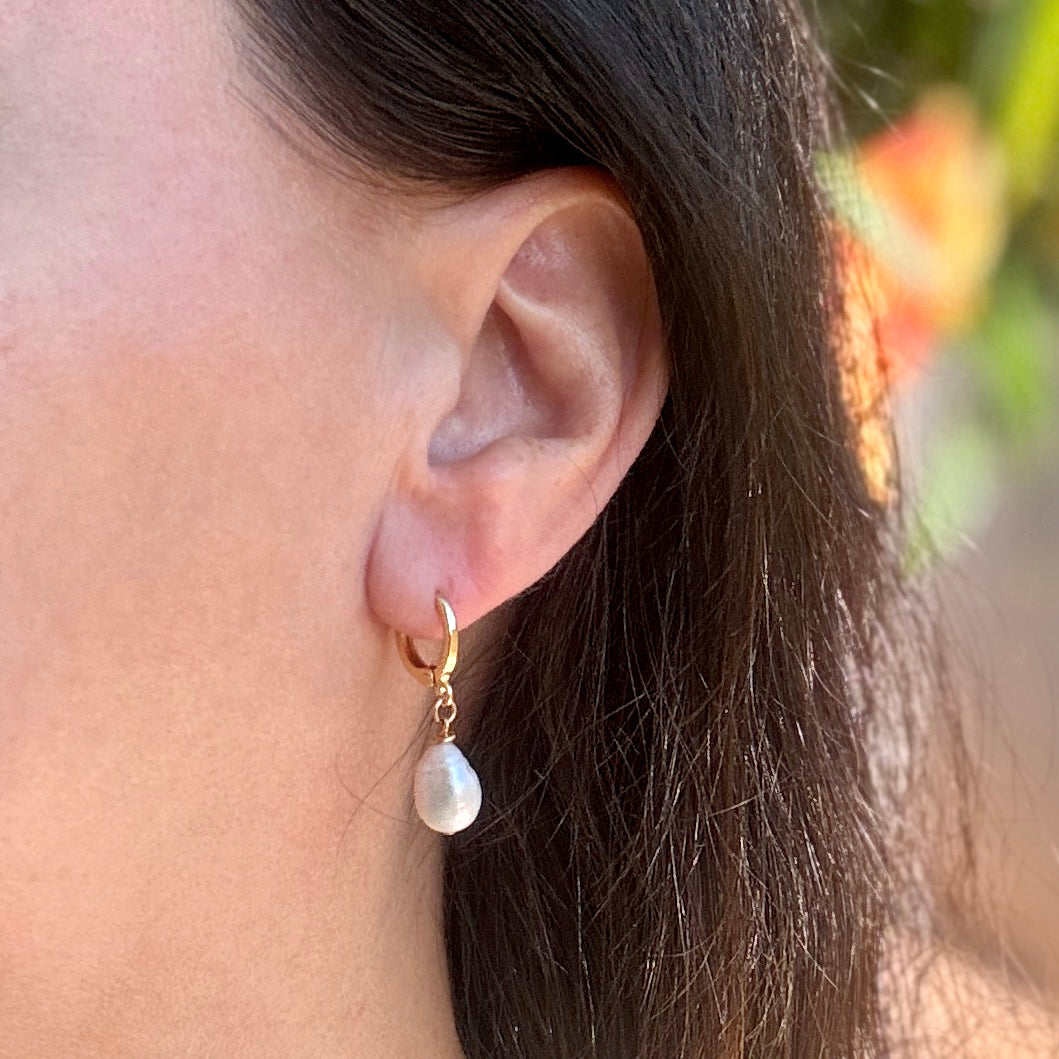 Baroque Pearl 14K Gold-Filled Huggie Earrings