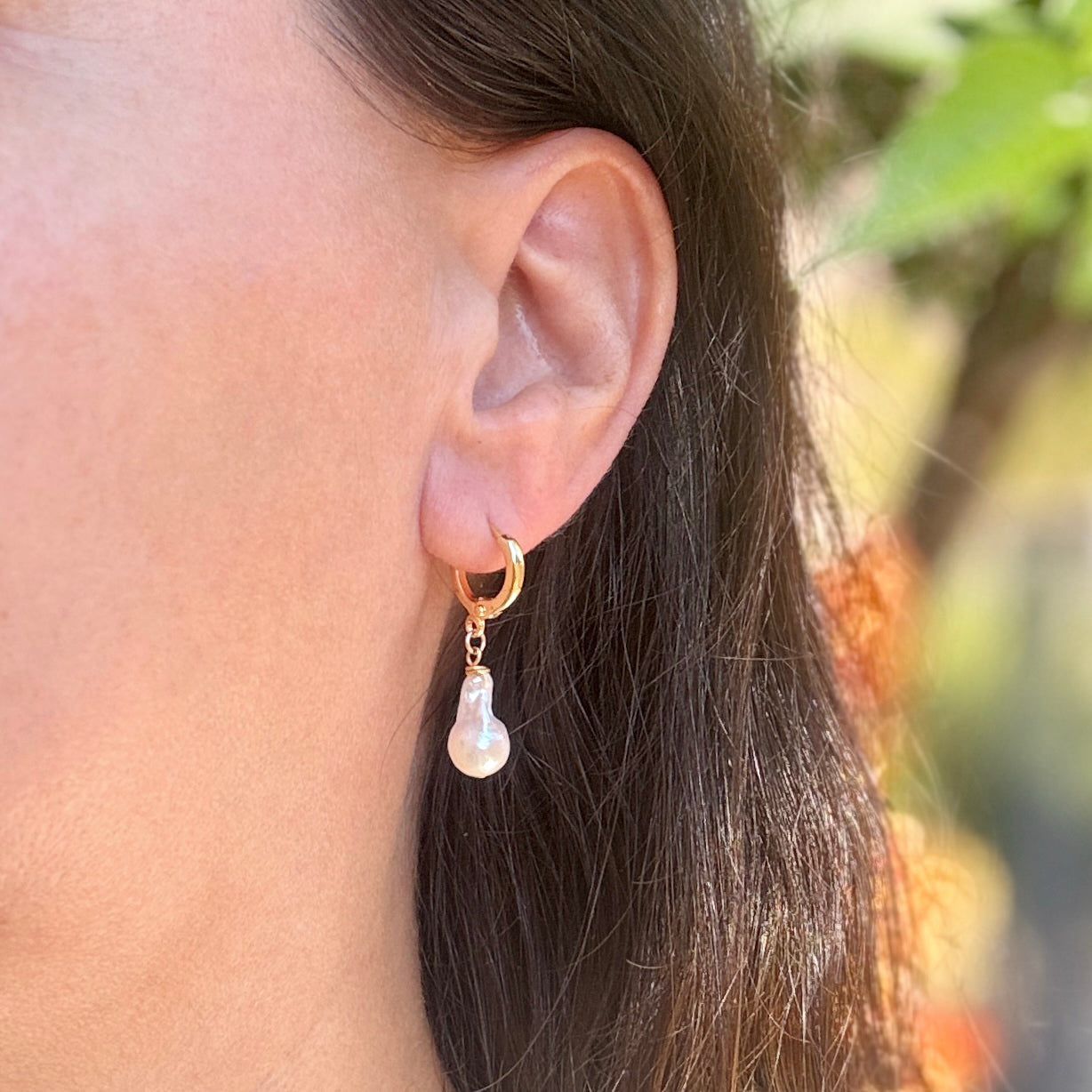 Baroque Pearl 14K Gold-Filled Huggie Earrings