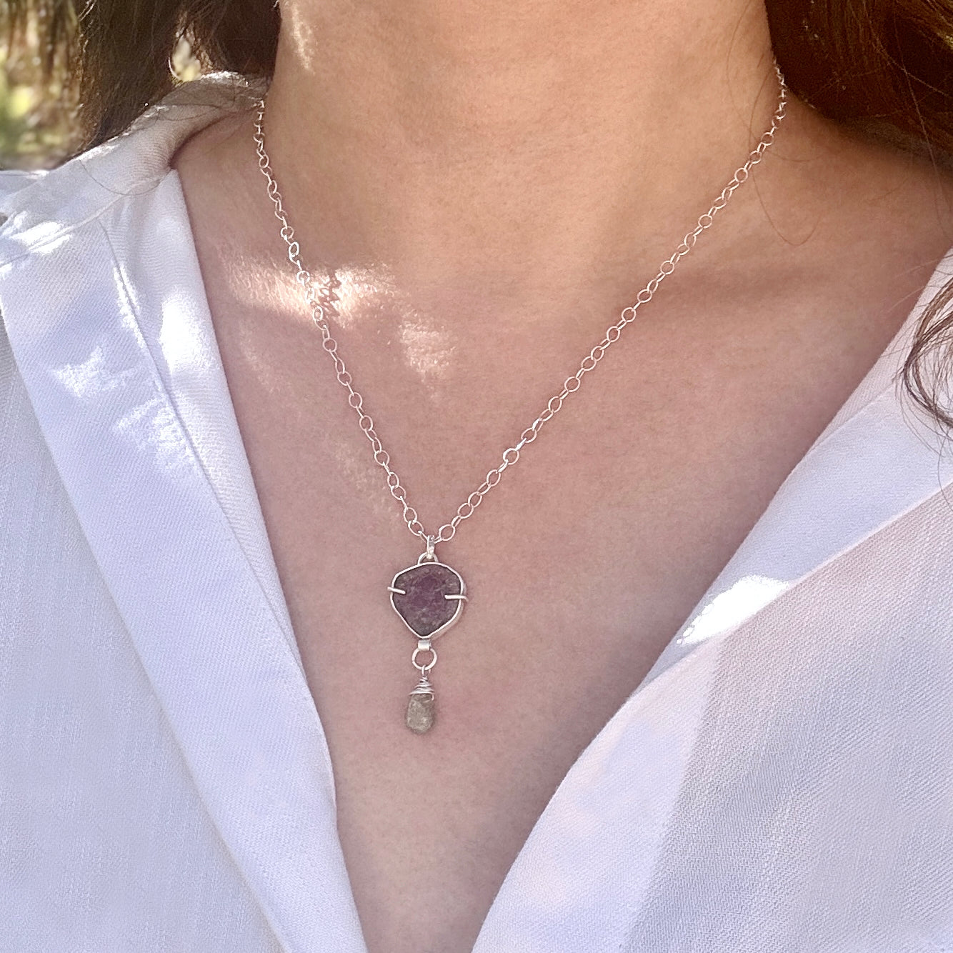 Watermelon Tourmaline Silver Pendant Necklace