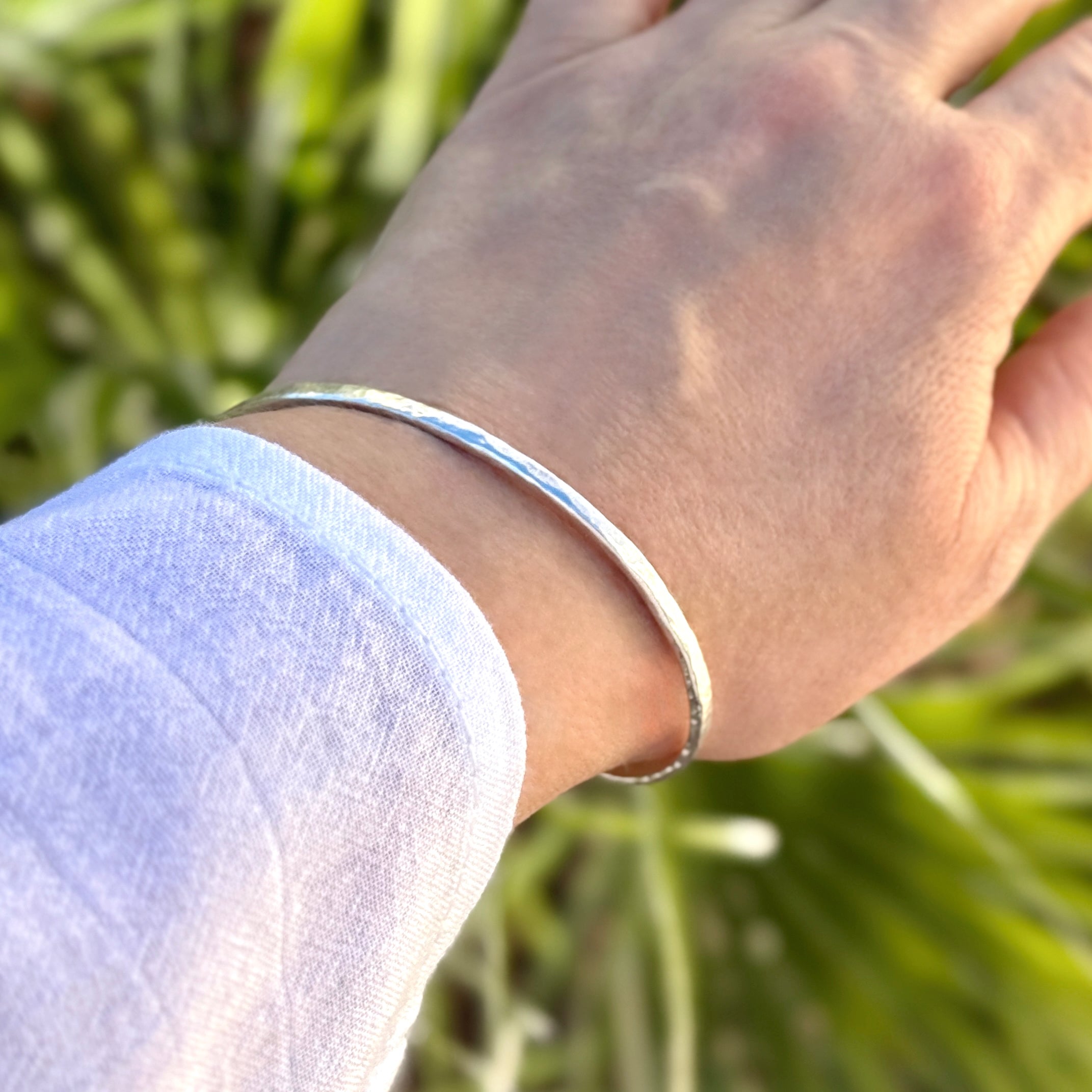 Hammered Sterling Silver Oval Cuff Bracelet