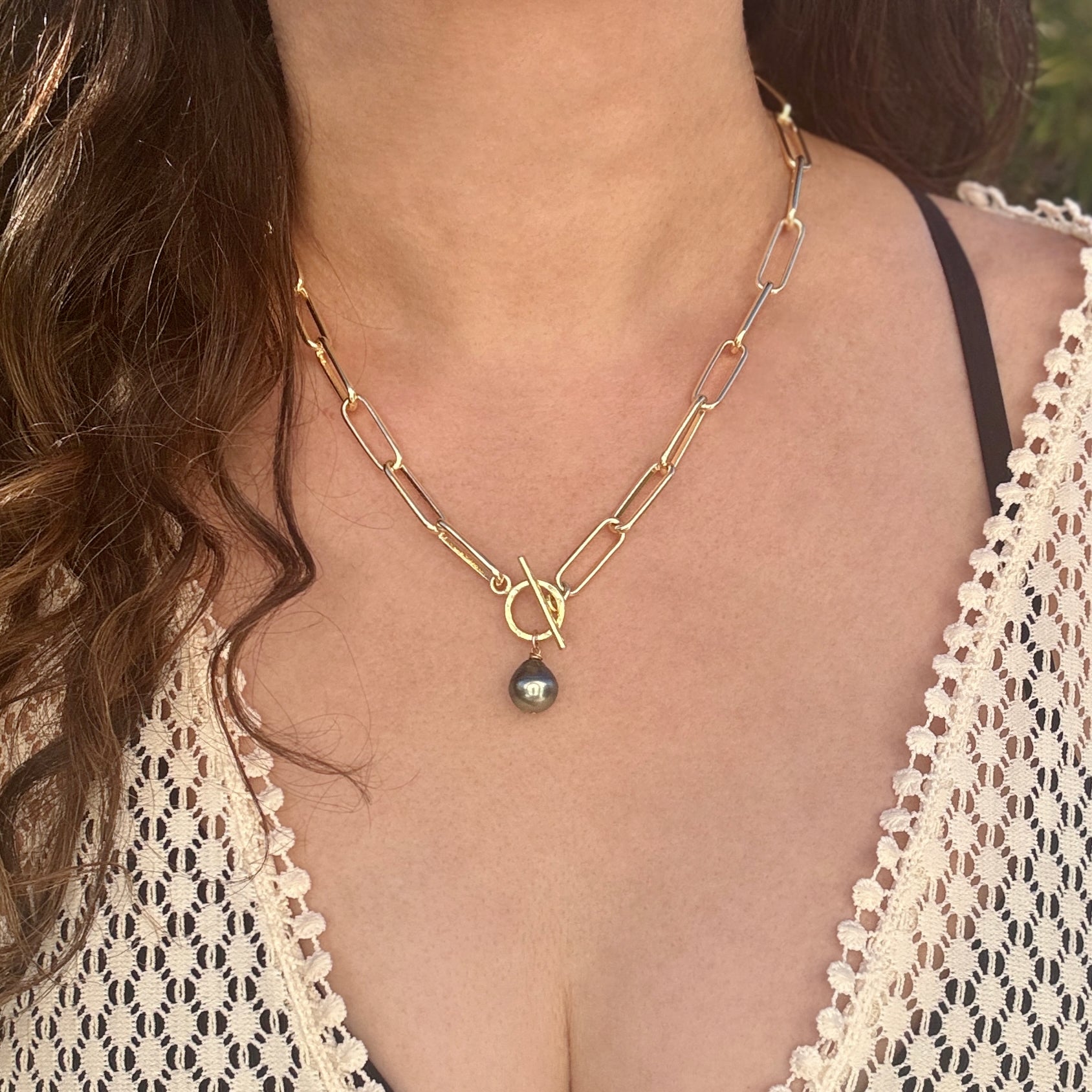 Bold Tahitian Pearl Paperclip Necklace
