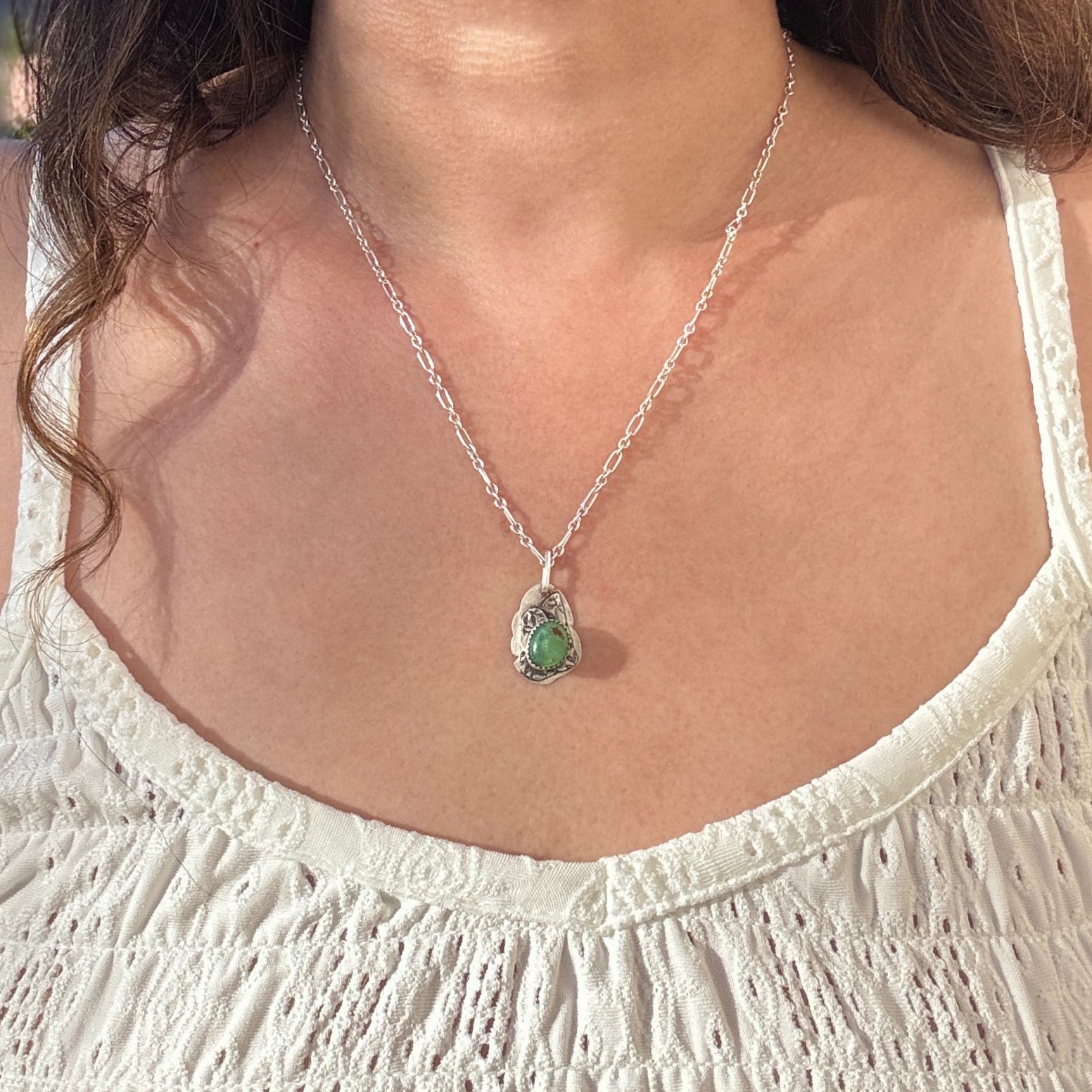 Chrysoprase Leaf Sterling Silver Necklace