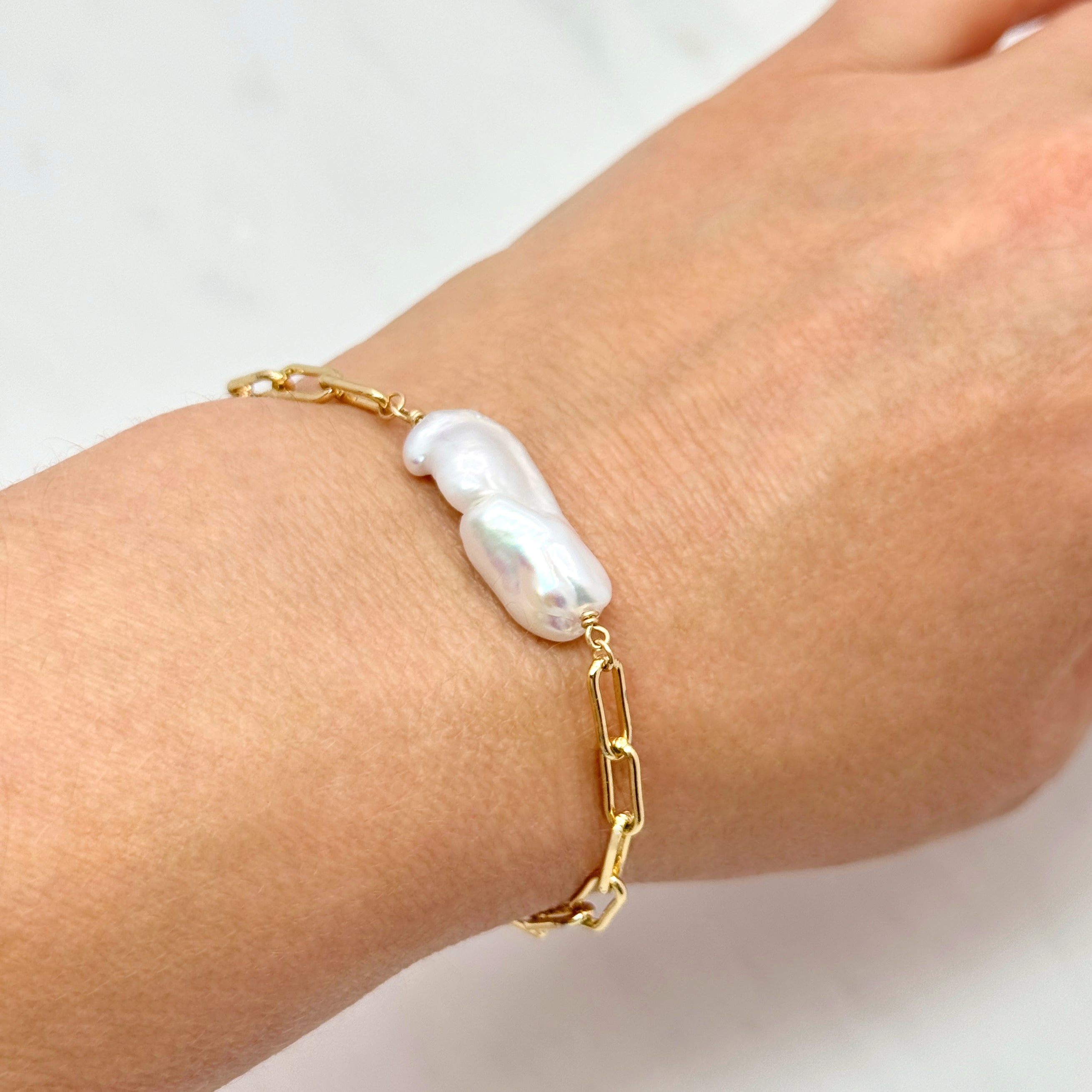 Baroque Pearl Gold-Filled Paperclip Bracelet