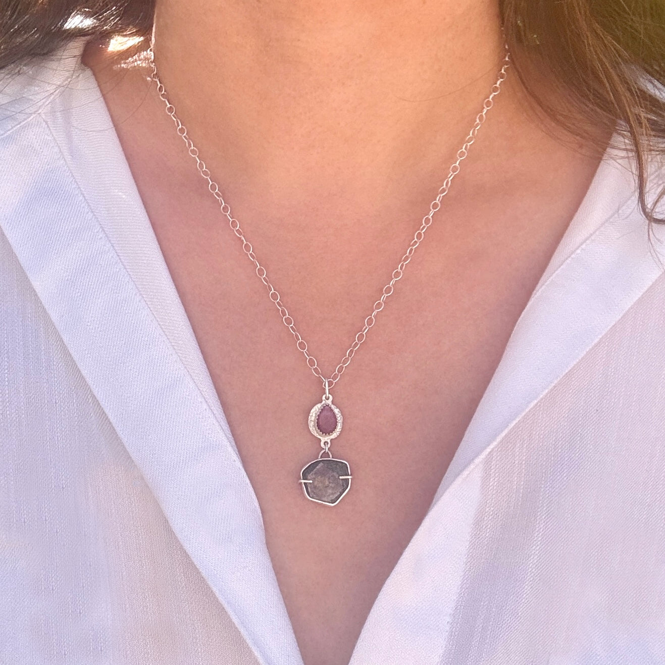 Watermelon Tourmaline Duo Pendant Necklace