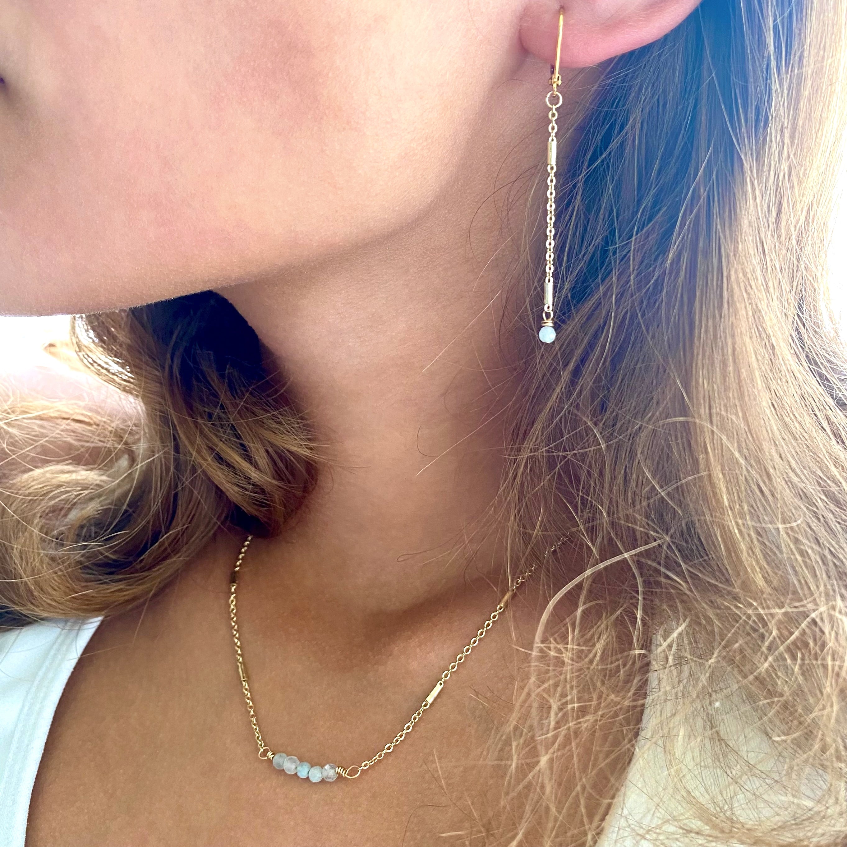 Aquamarine Bar On Satellite Chain Necklace