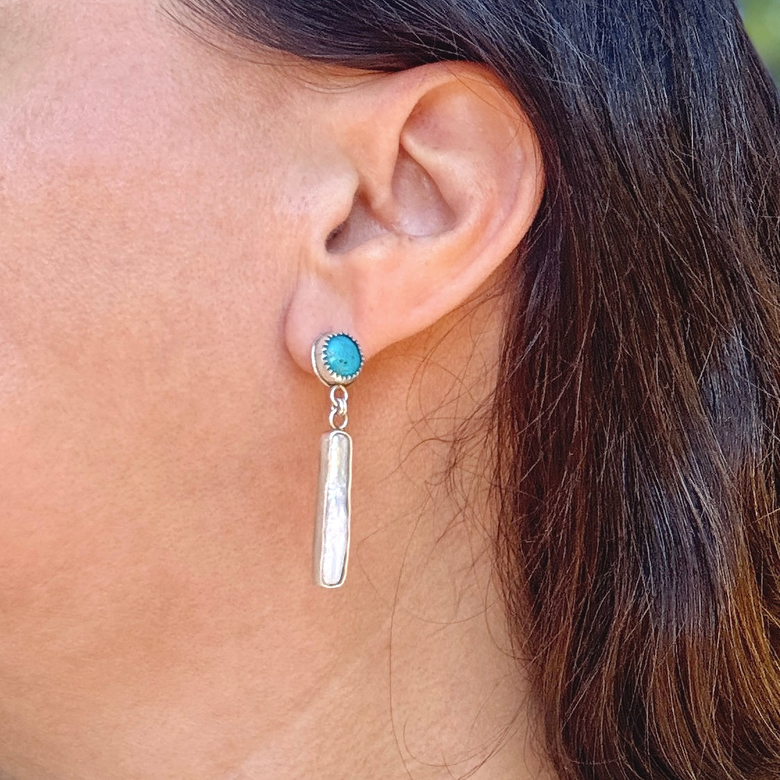 Turquoise & Pearl Drop Sterling Silver Studs