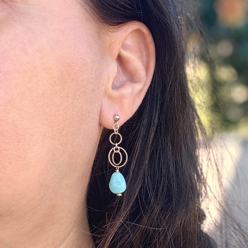 Larimar Gold-Filled Twisted Ring Earrings