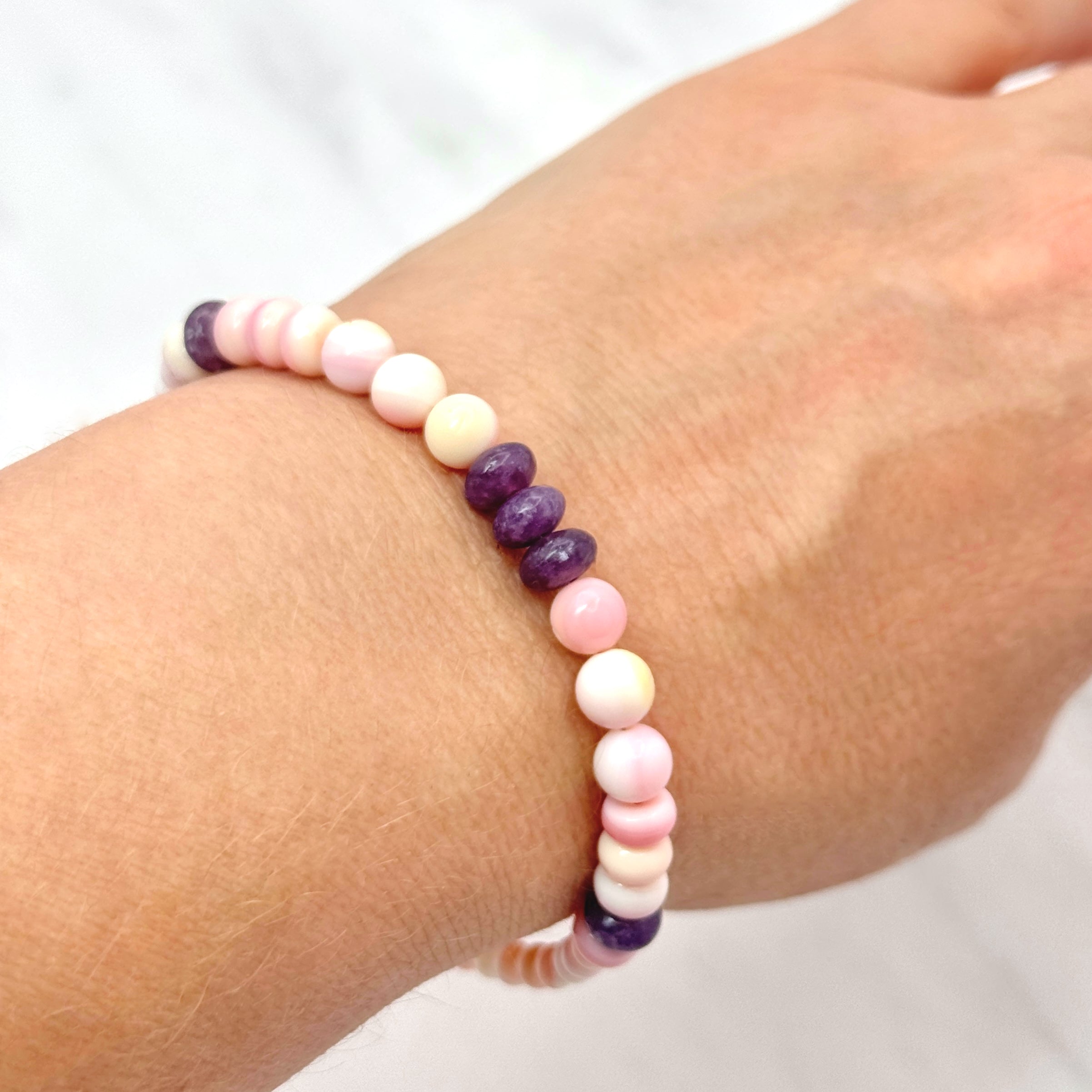 Pink Conch Shell & Lepidolite Bracelet