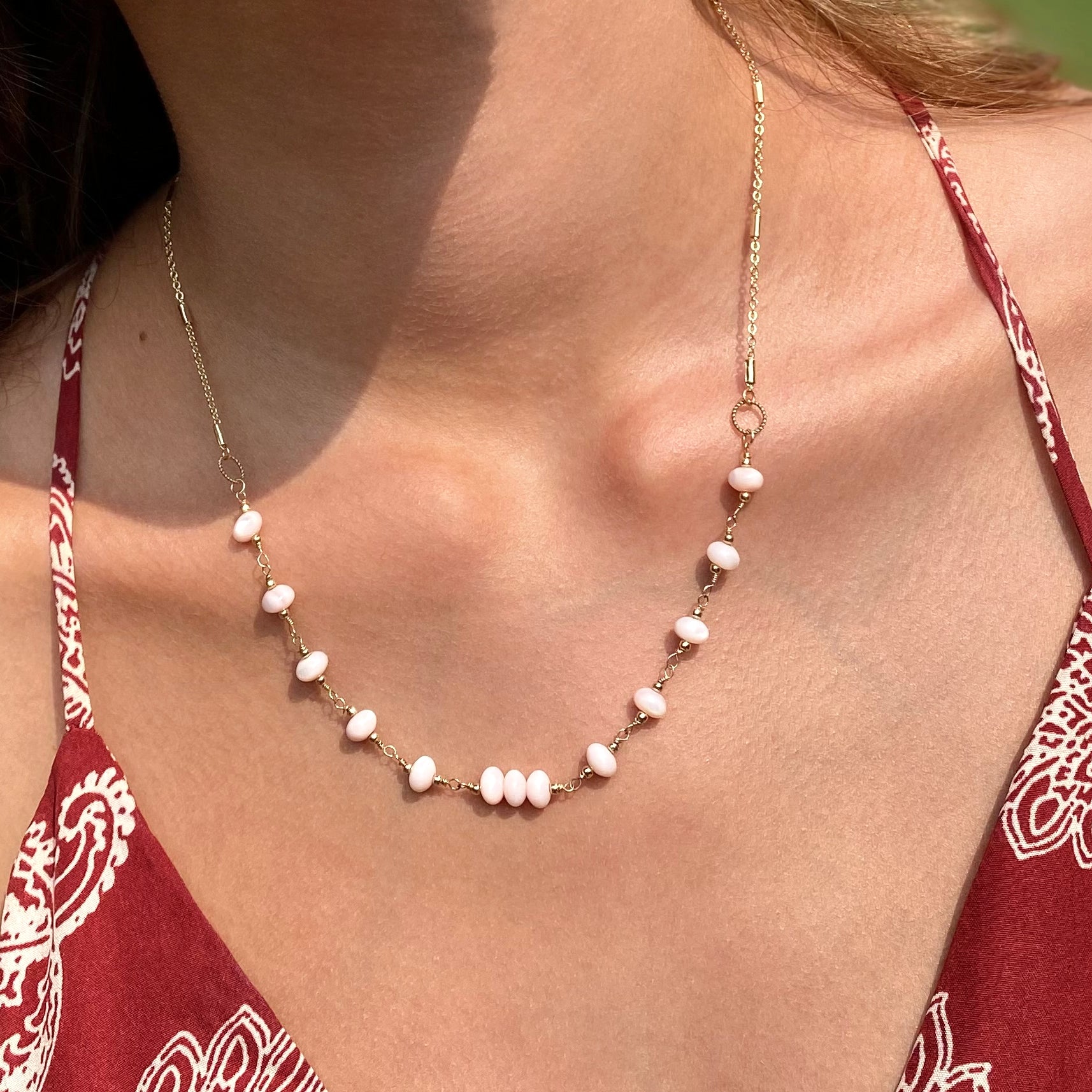 Pink Freshwater Shell Station Necklace