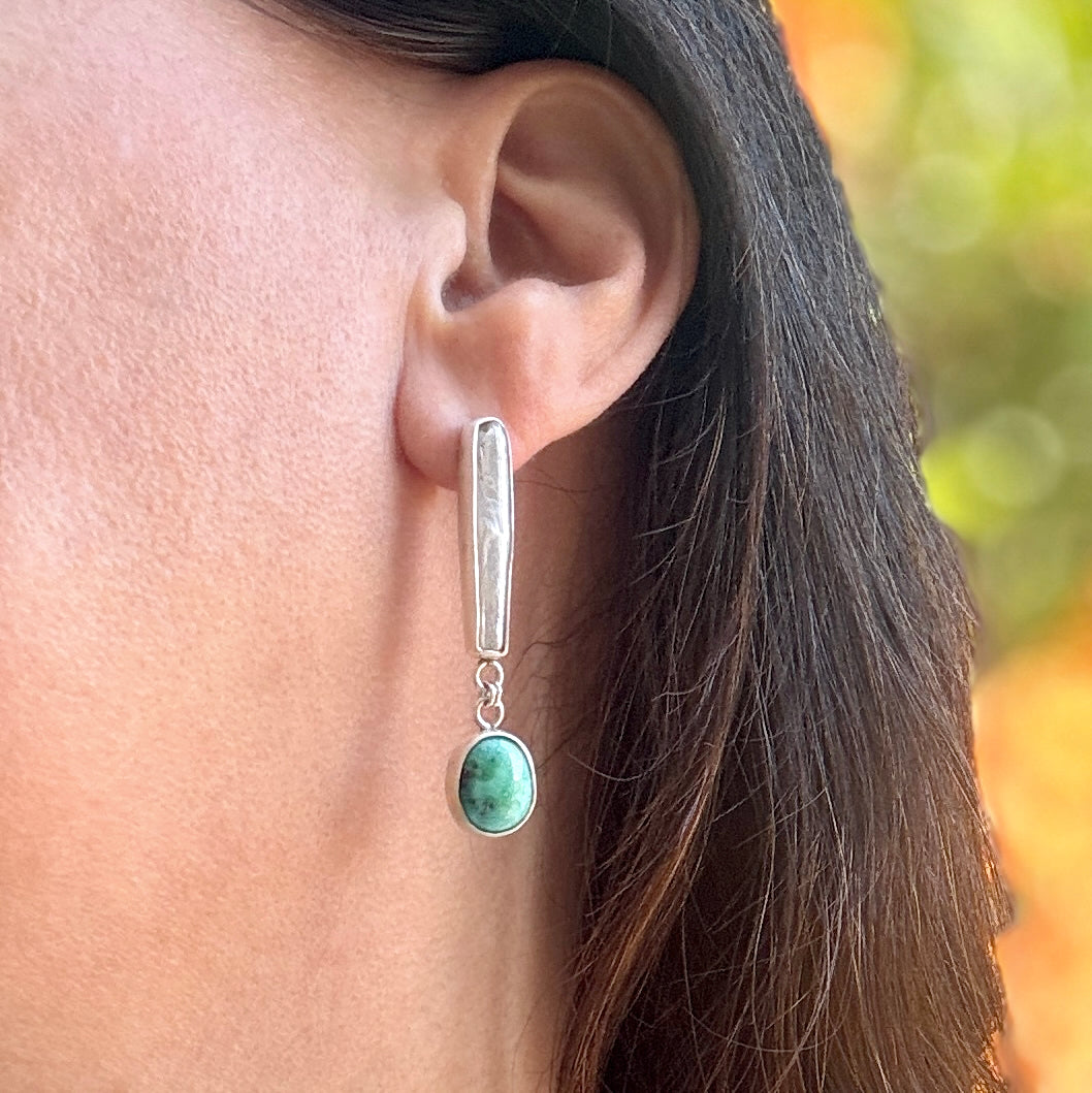 Turquoise & Pearl Asymmetrical Silver Studs