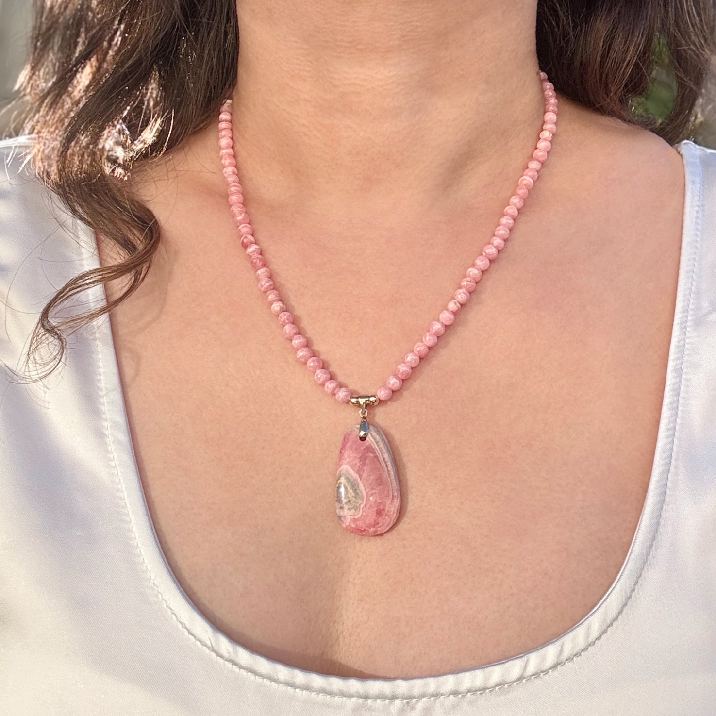 Rhodochrosite Pendant Gold-Filled Necklace
