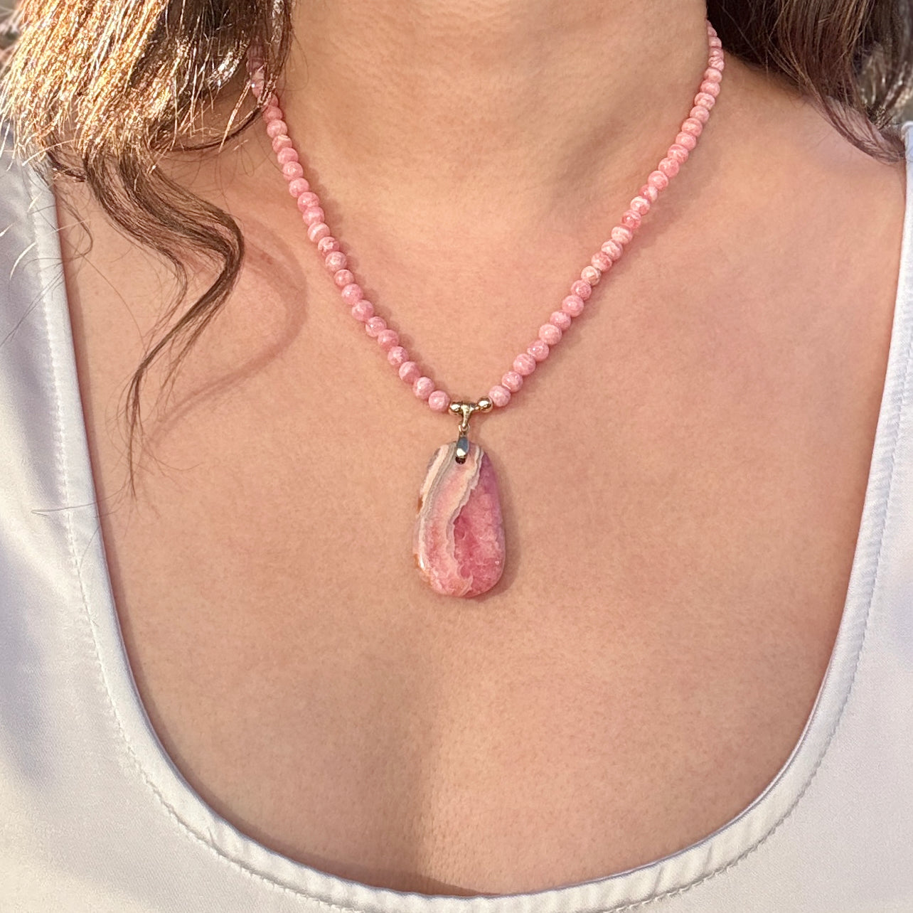 Rhodochrosite Pendant Gold-Filled Necklace