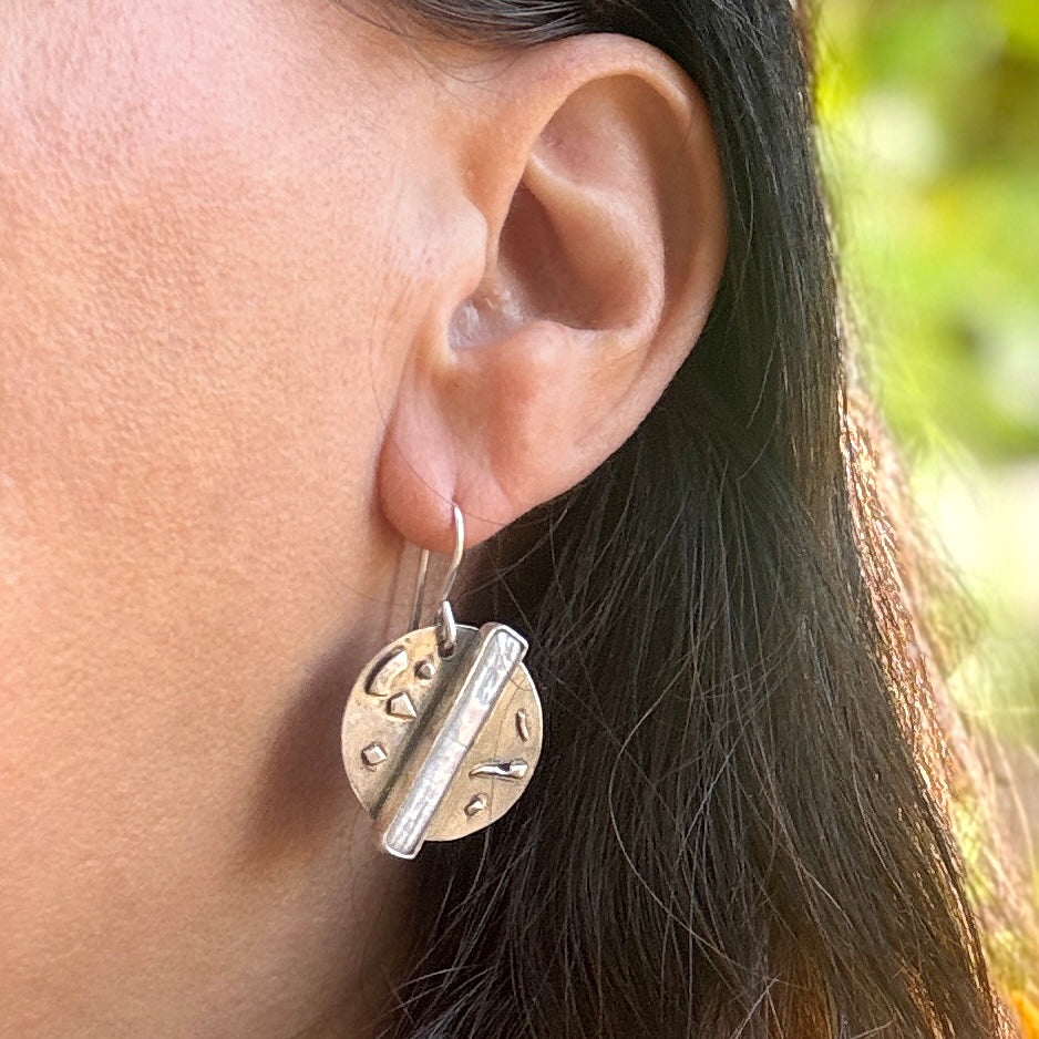 Sterling Silver Pearl Textured Disc Earrings