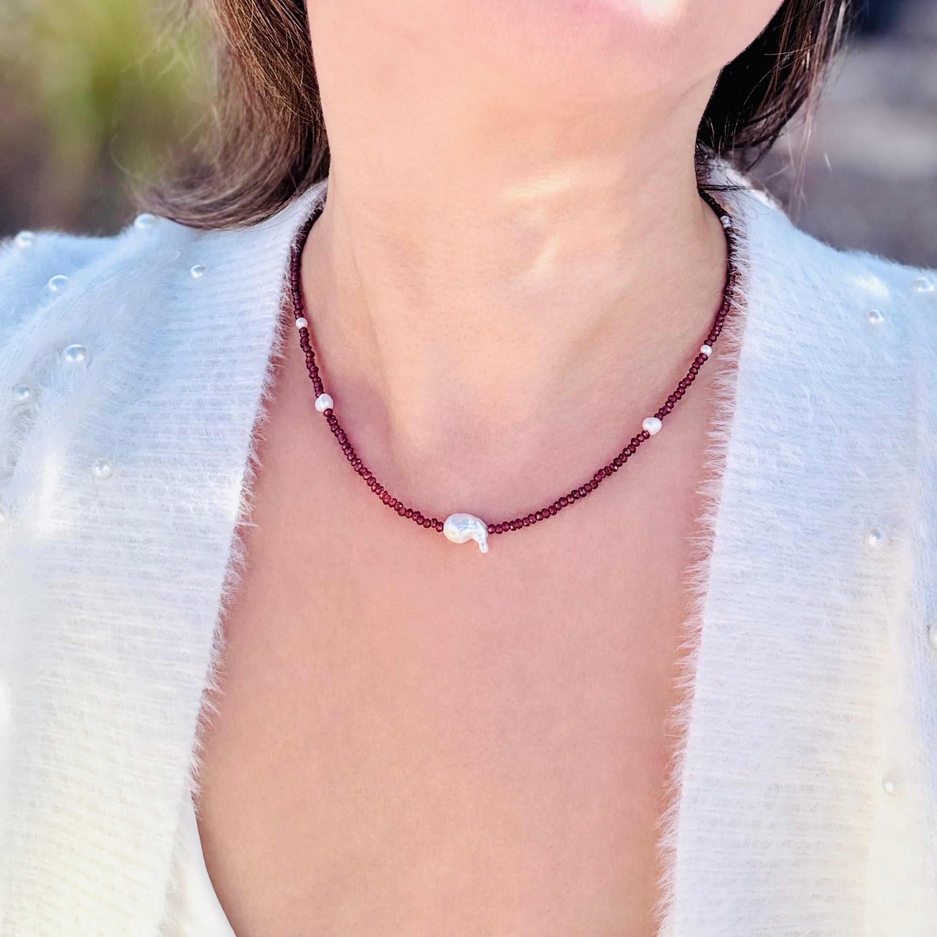 Mozambique Garnet & Baroque Pearl Necklace